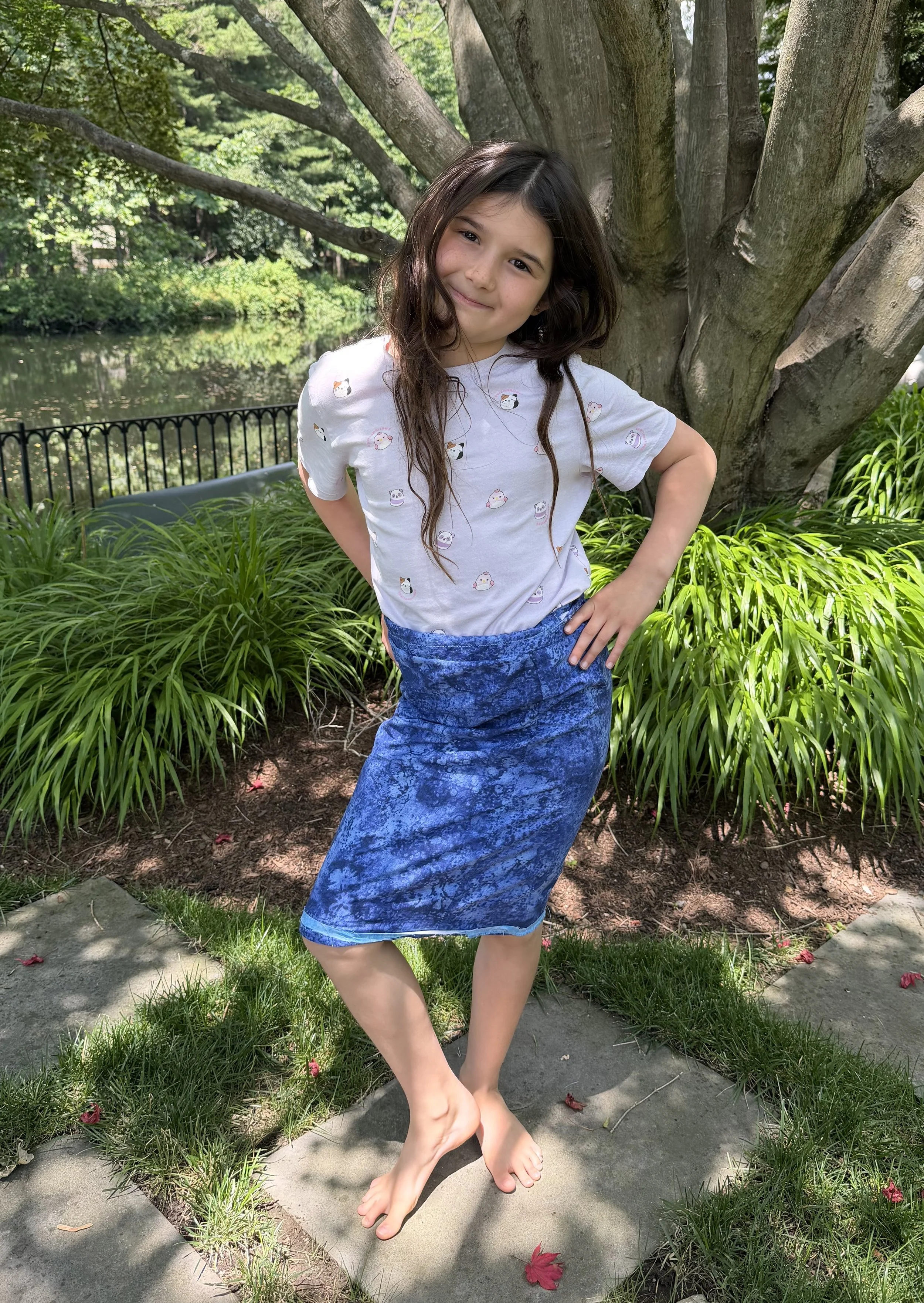 Spotted Blue Pencil Skirt