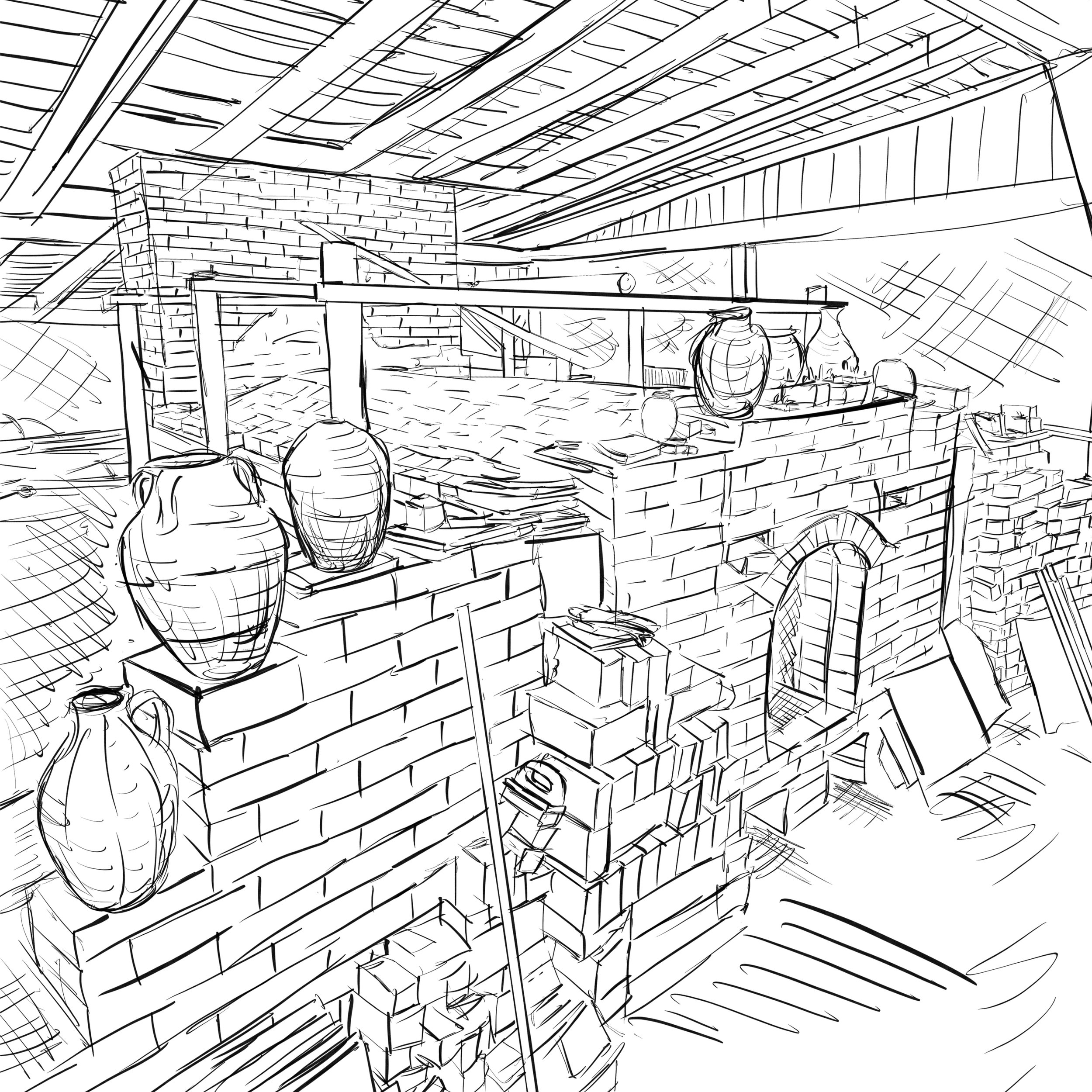Jugtown Pottery Groundhog Kiln, Digital Sketch, 2025