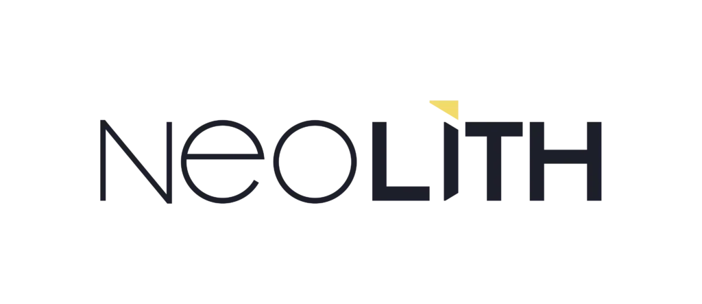 Logotipo de la marca Neolith con letras negras y un pequeño elemento de color amarillo sobre la letra 'I'.