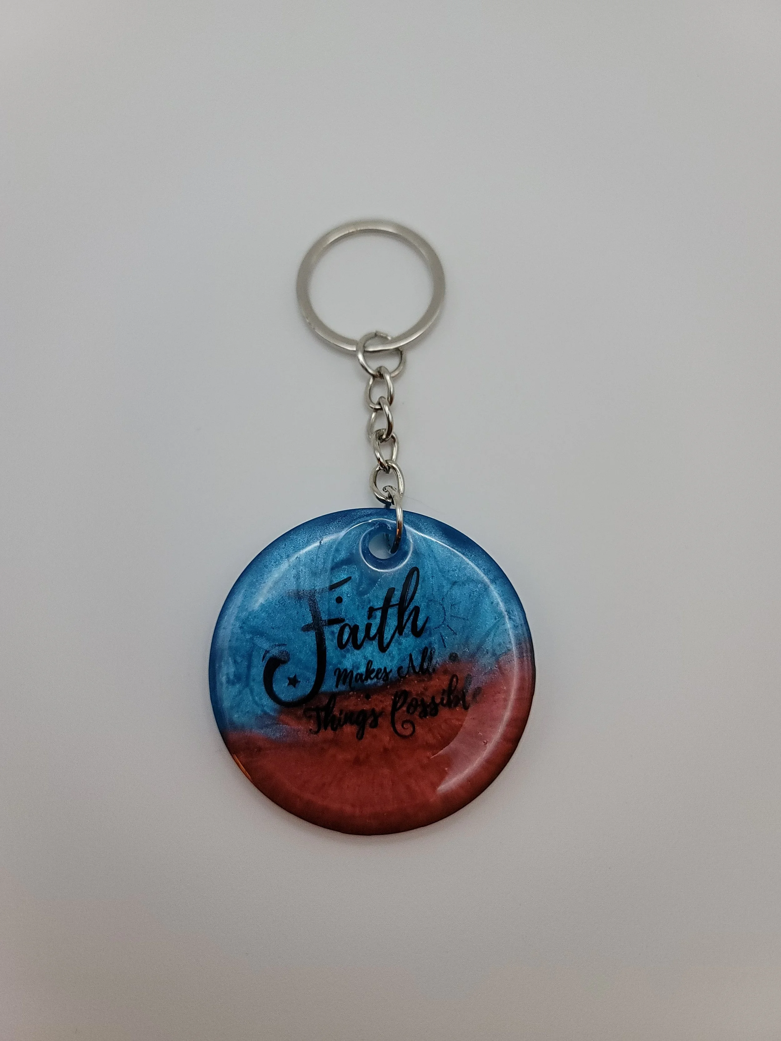 "Faith Makes All Things Possible" Red & Blue Keychain