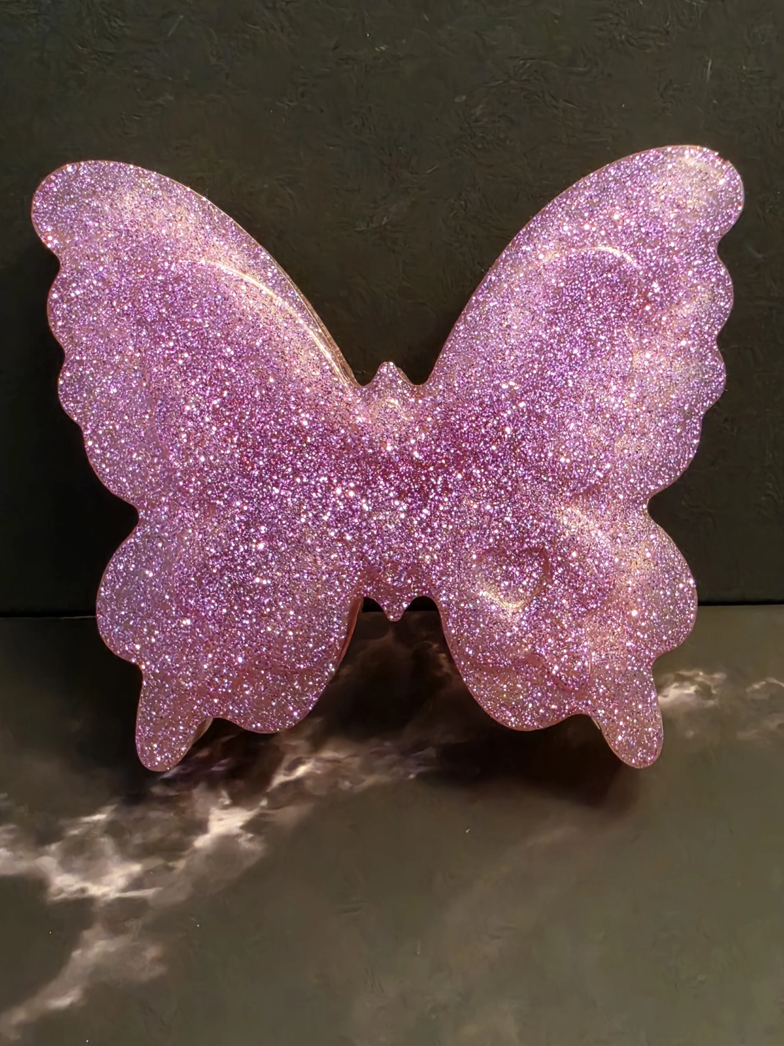 Medium Pink with Purple Glitter Butterfly