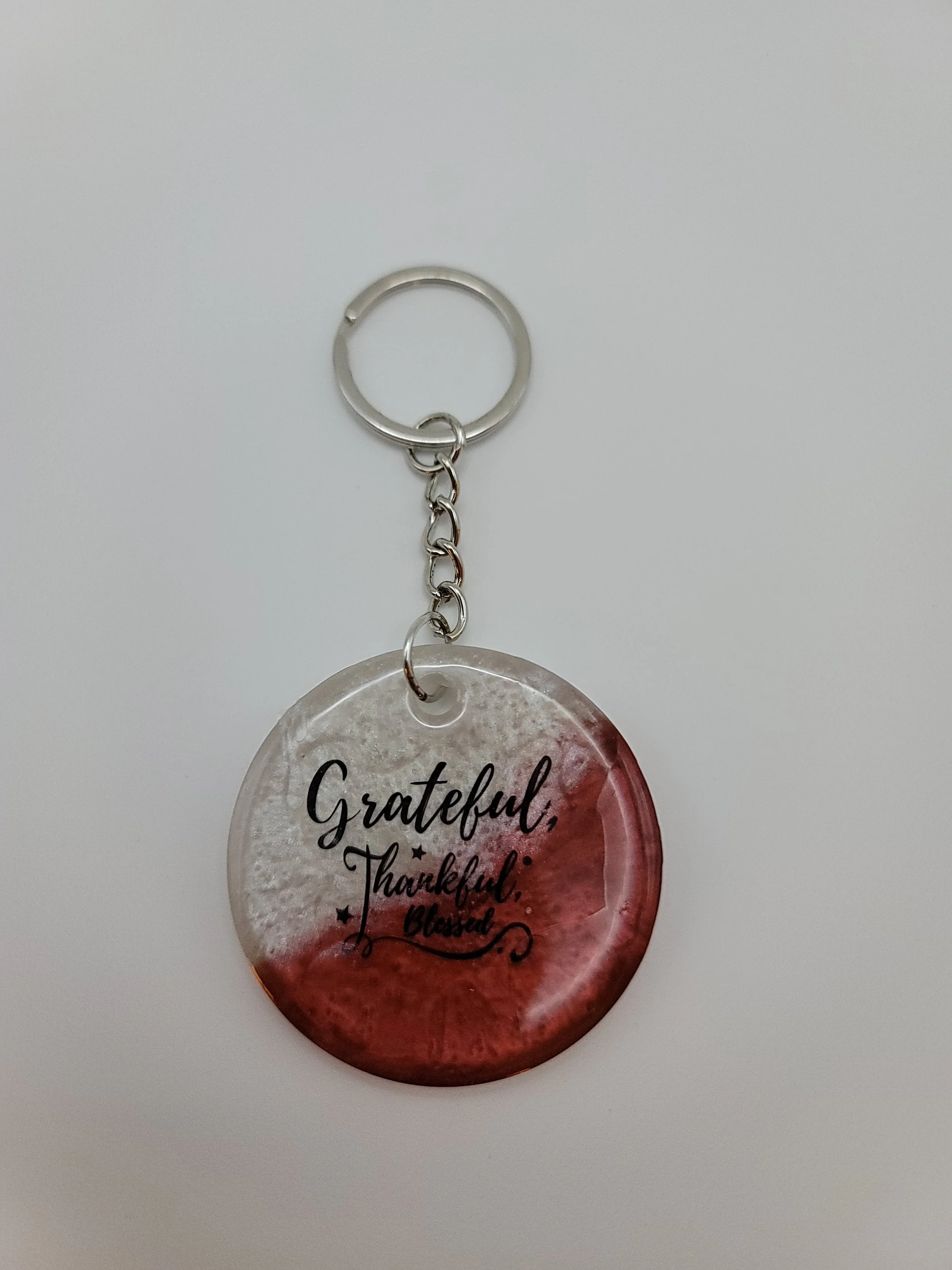 "Grateful Thankful Blessed" Red & White Keychain