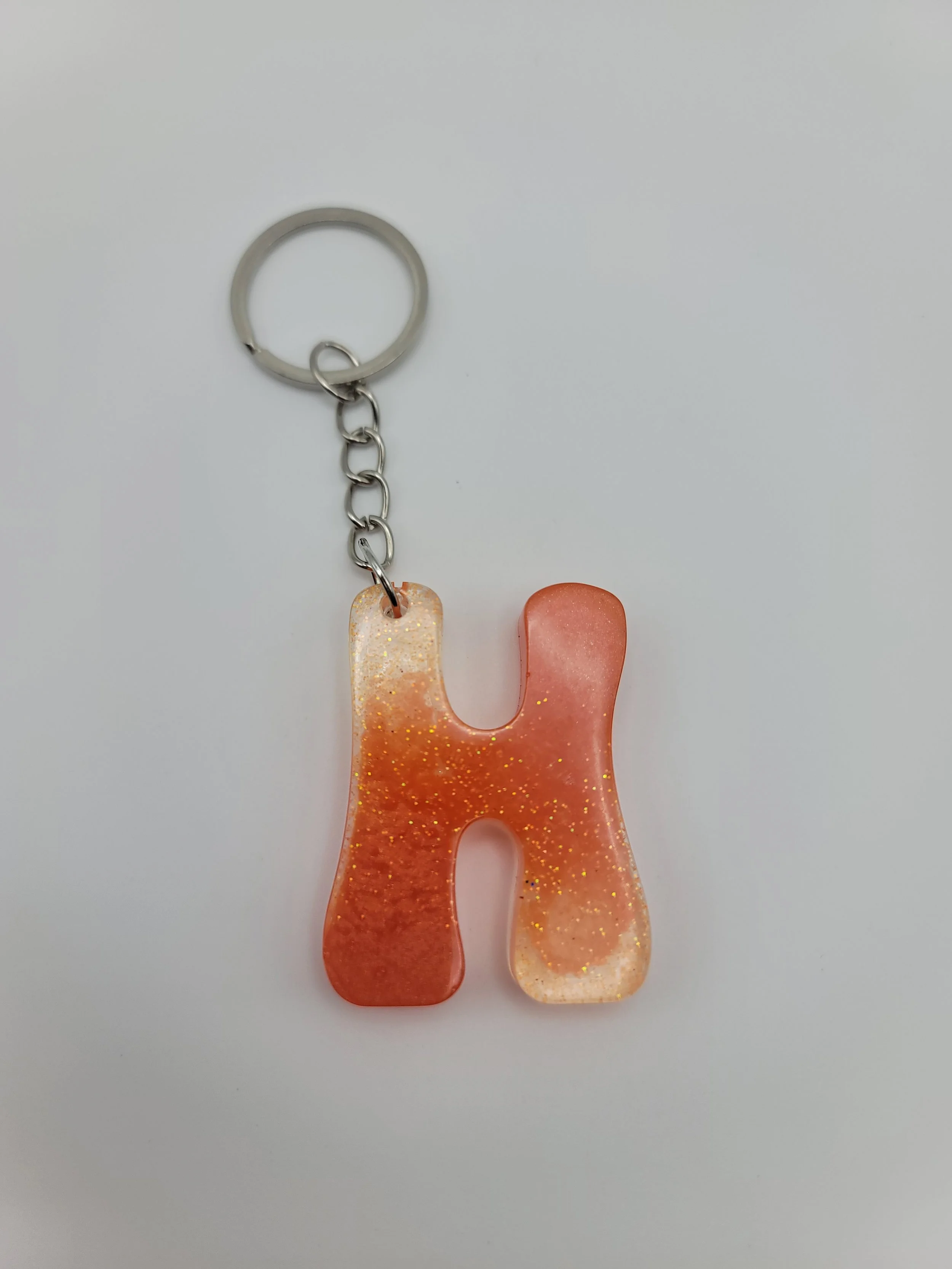 "H" Orange Glitter Keychain