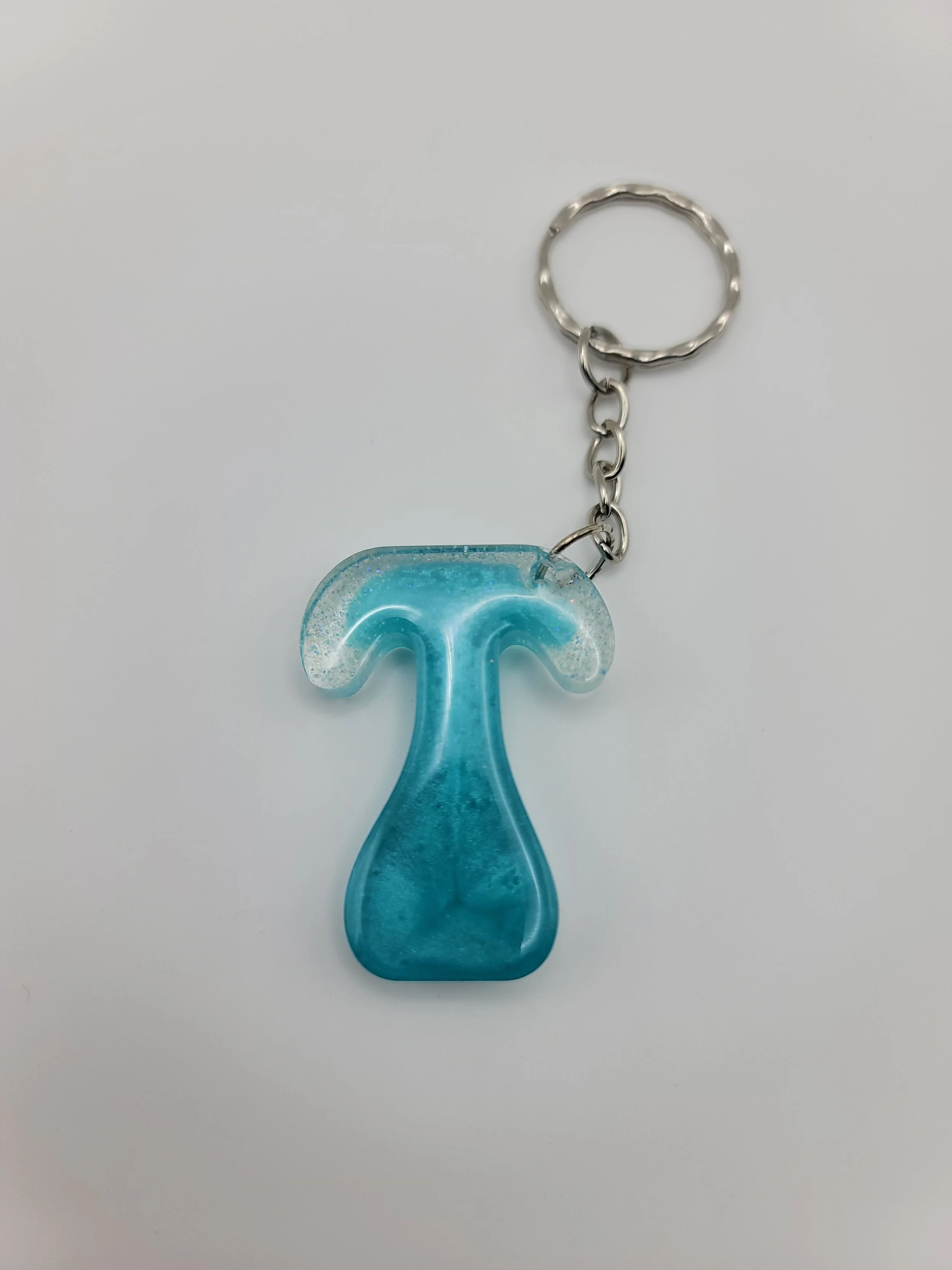 "T" Blue & Clear Glitter Keychain