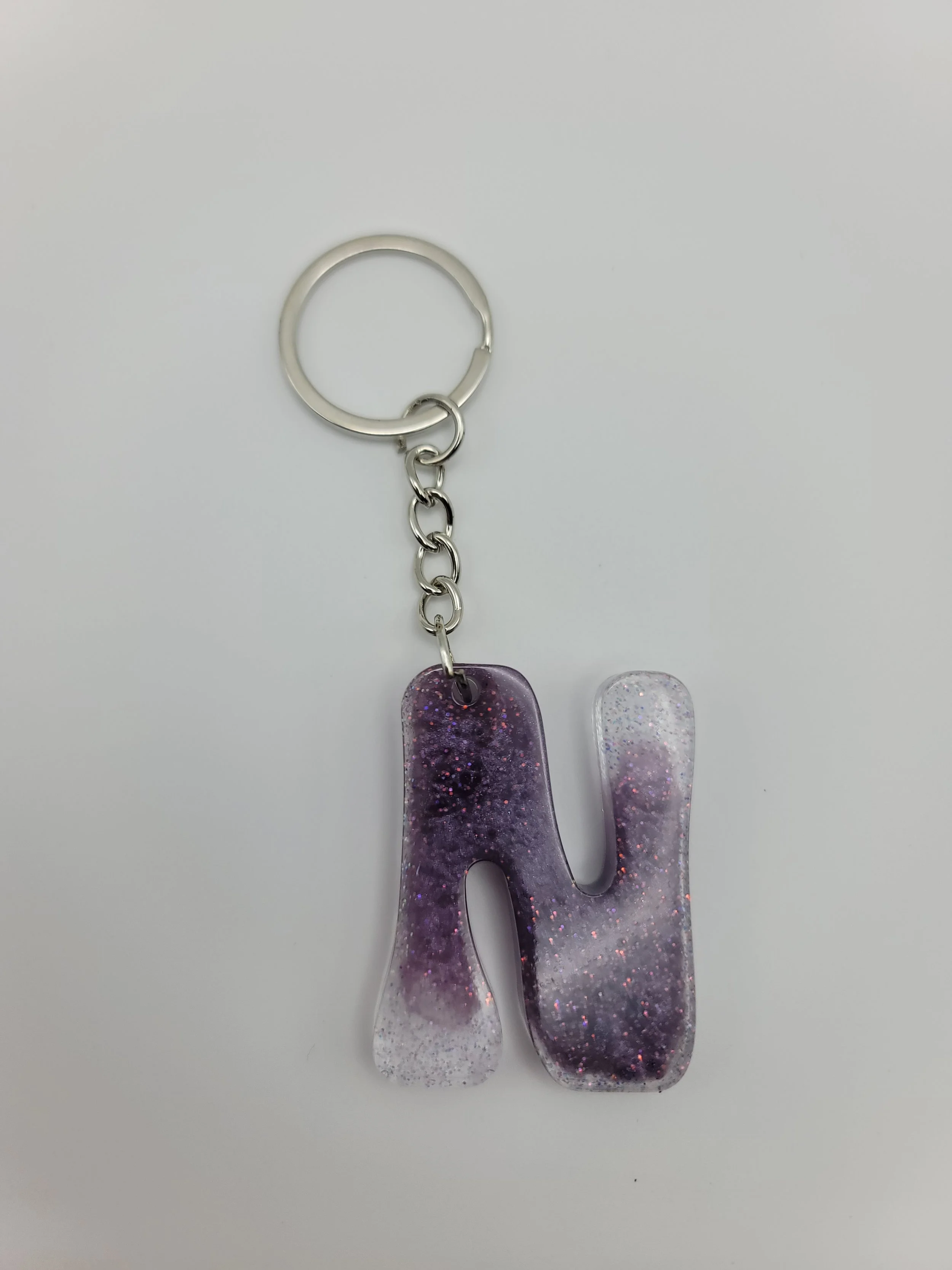 "N" Purple Glitter Keychain