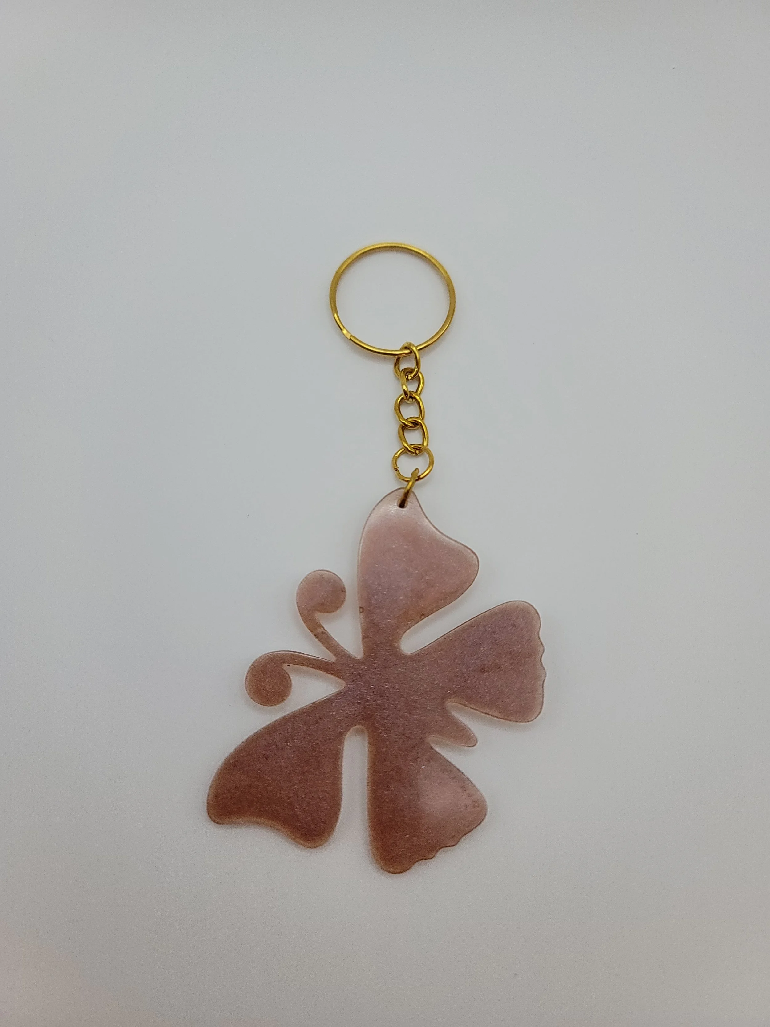Shimmery Mauve Butterfly Keychain with Gold Chain