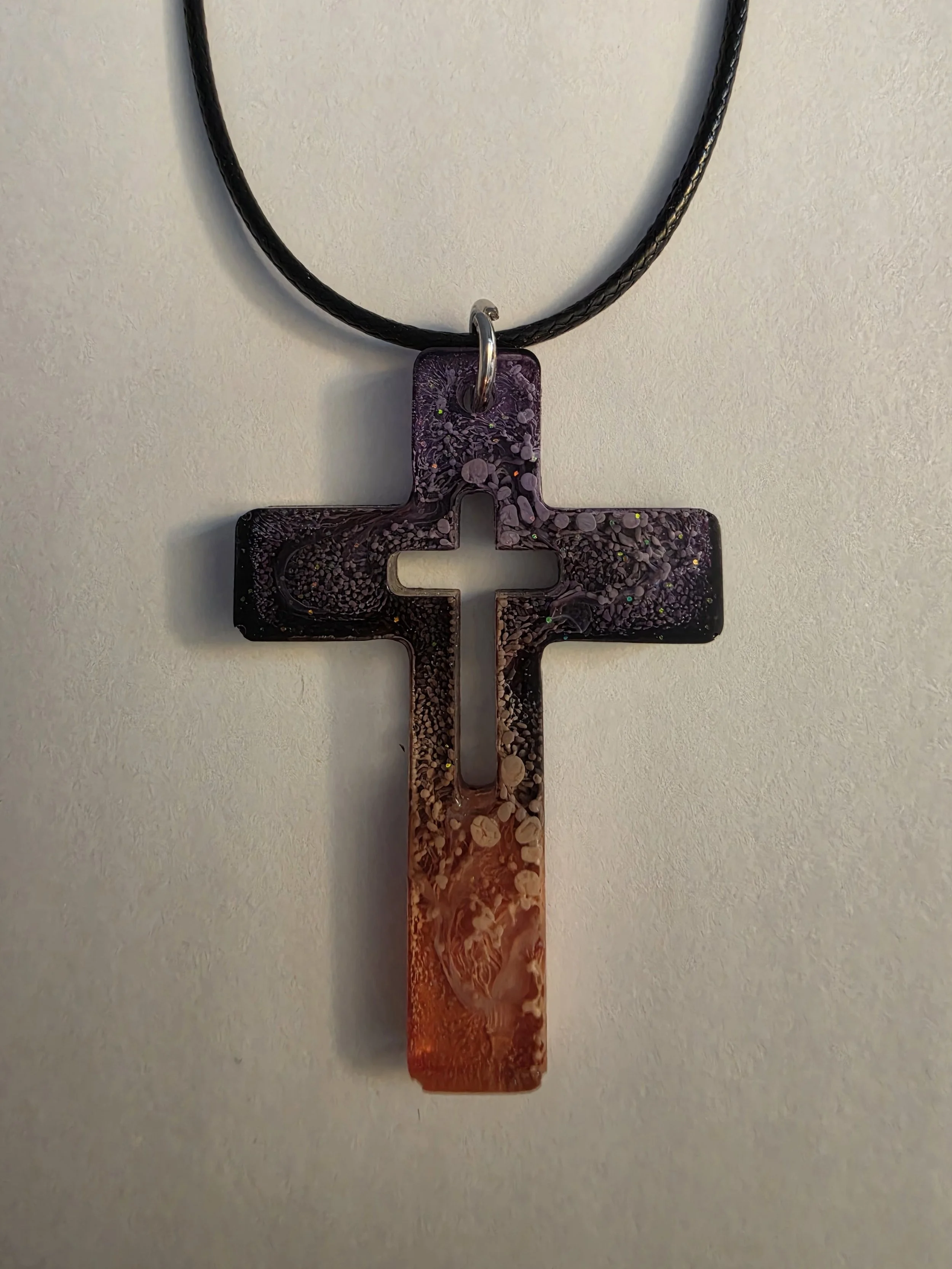 Purple Orange Swirl Cross Necklace