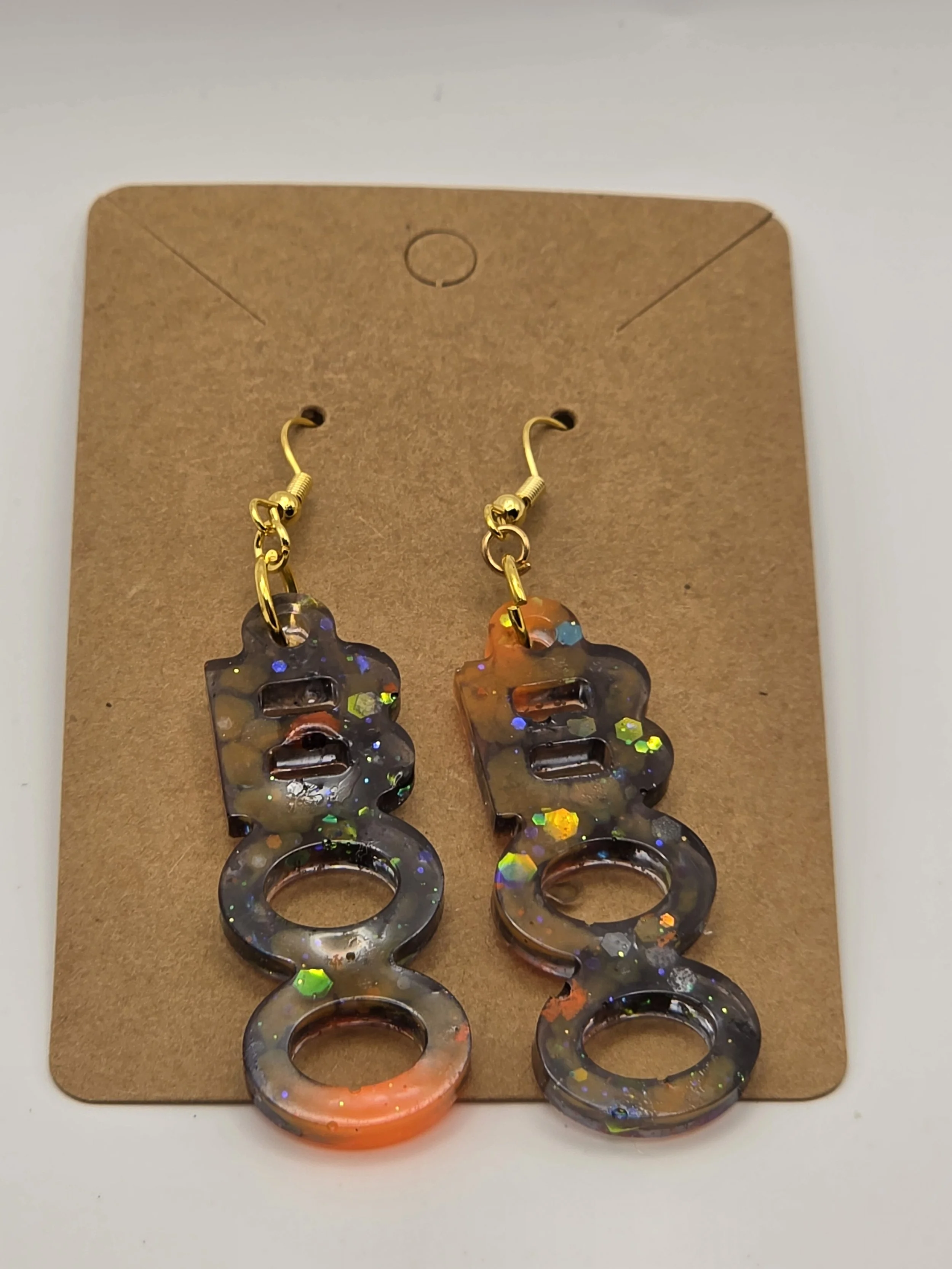 Black & Orange Glitter Boo Earrings