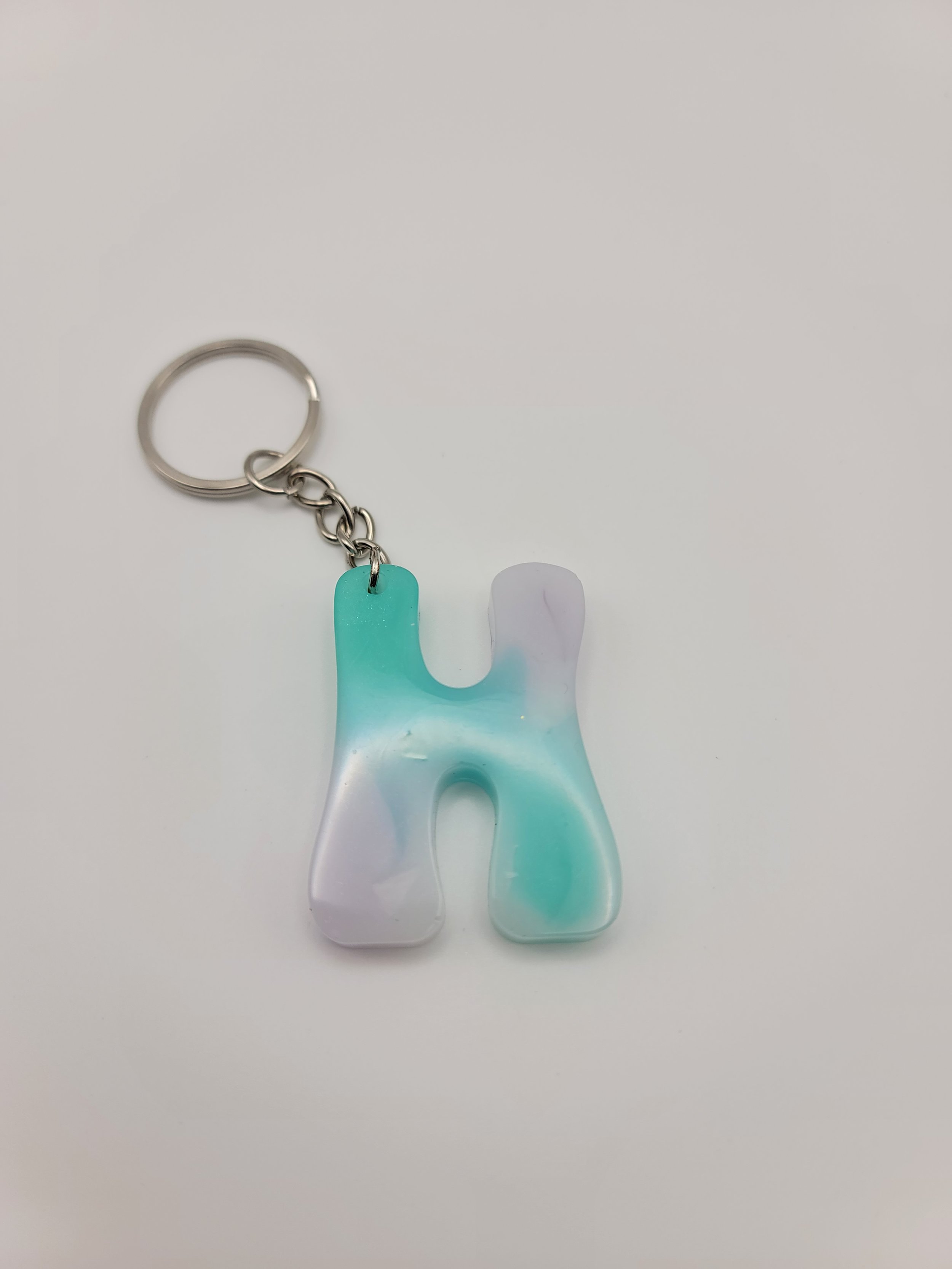 "H" Green, White, & Purple Keychain