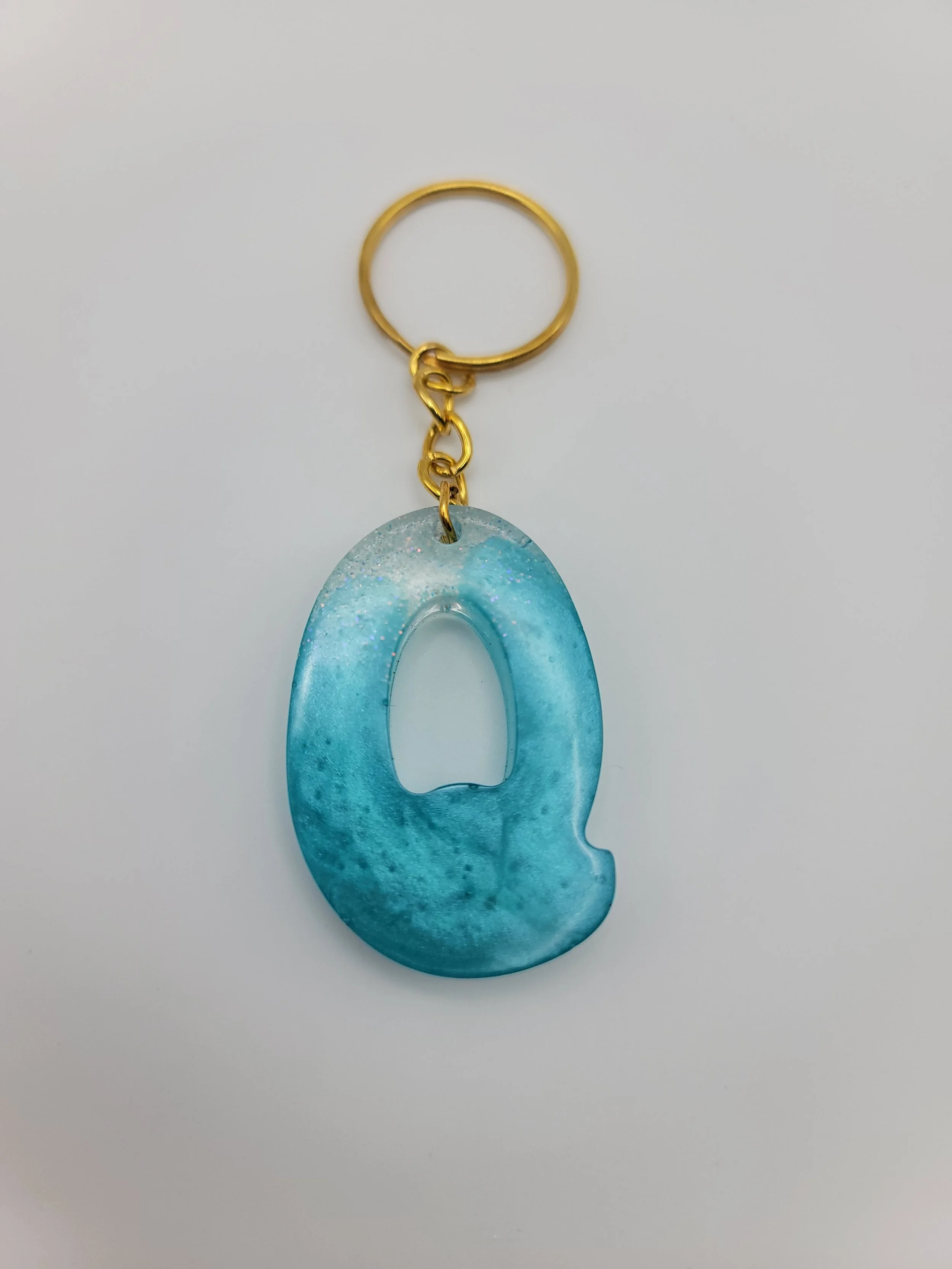 "Q" Blue & Clear Glitter Keychain