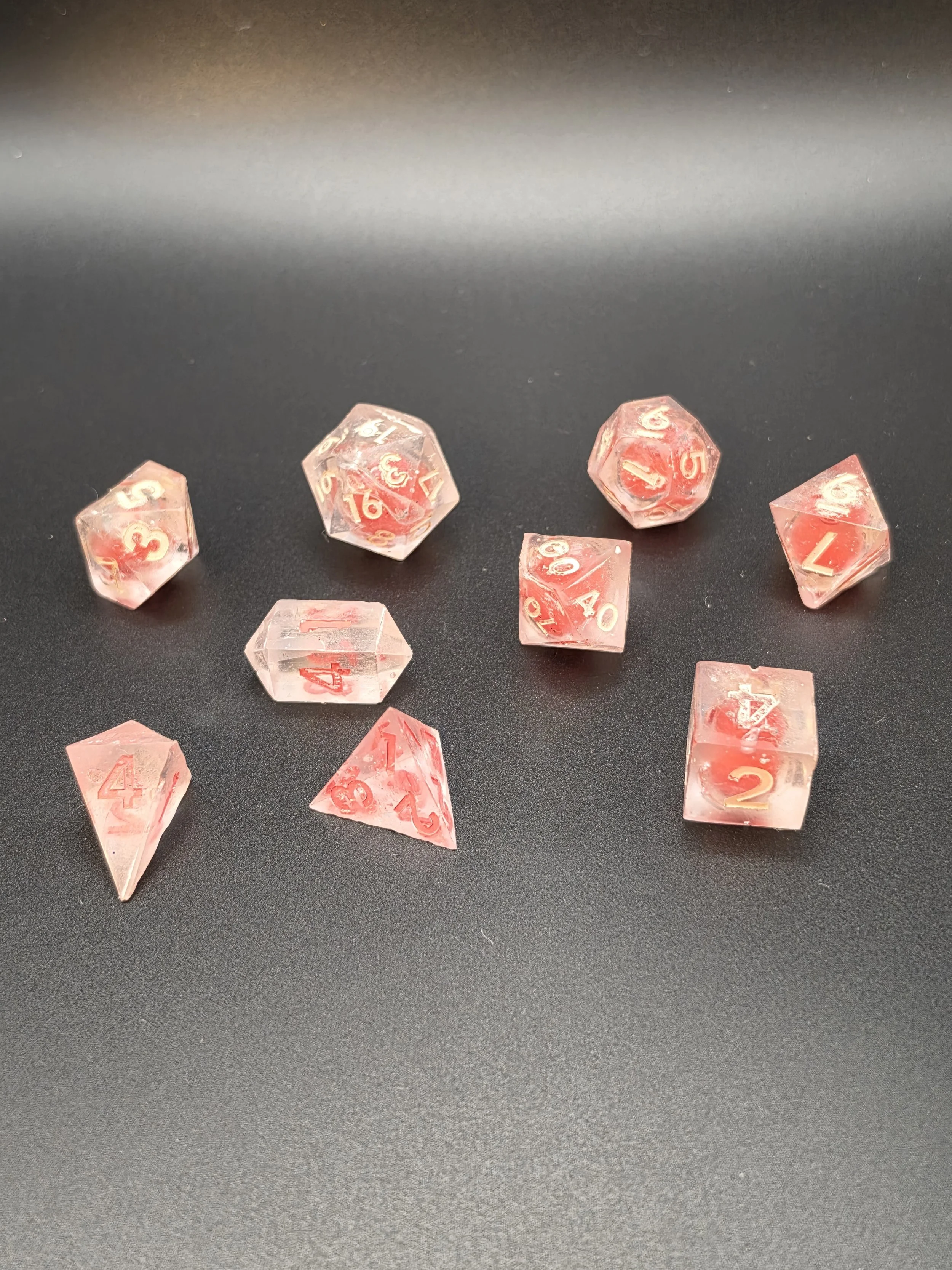 Clear UV Resin Red Liquid Center Dice- Set of 9