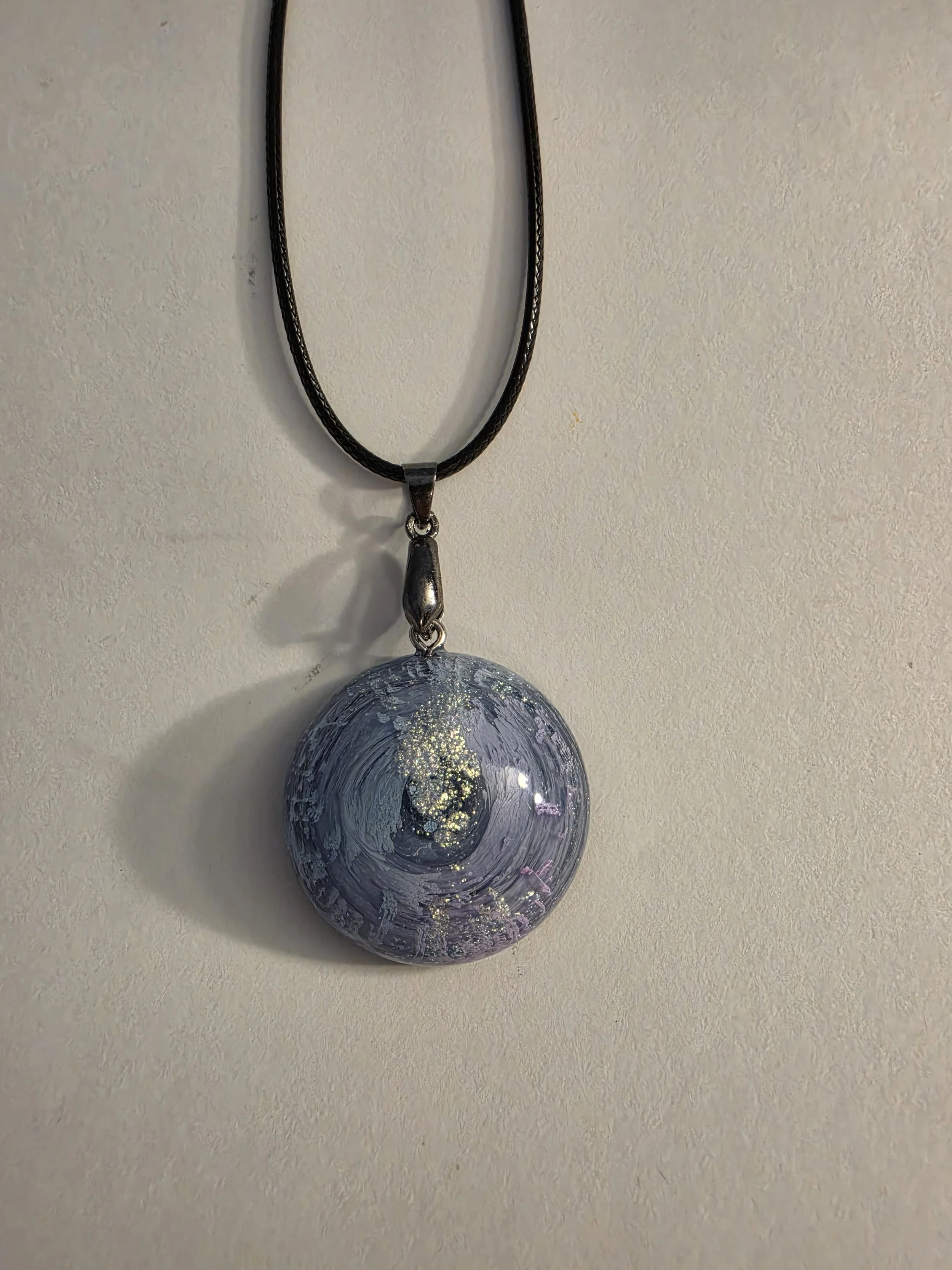 Blue, Pink, & Purple Glitter Swirl Round Necklace