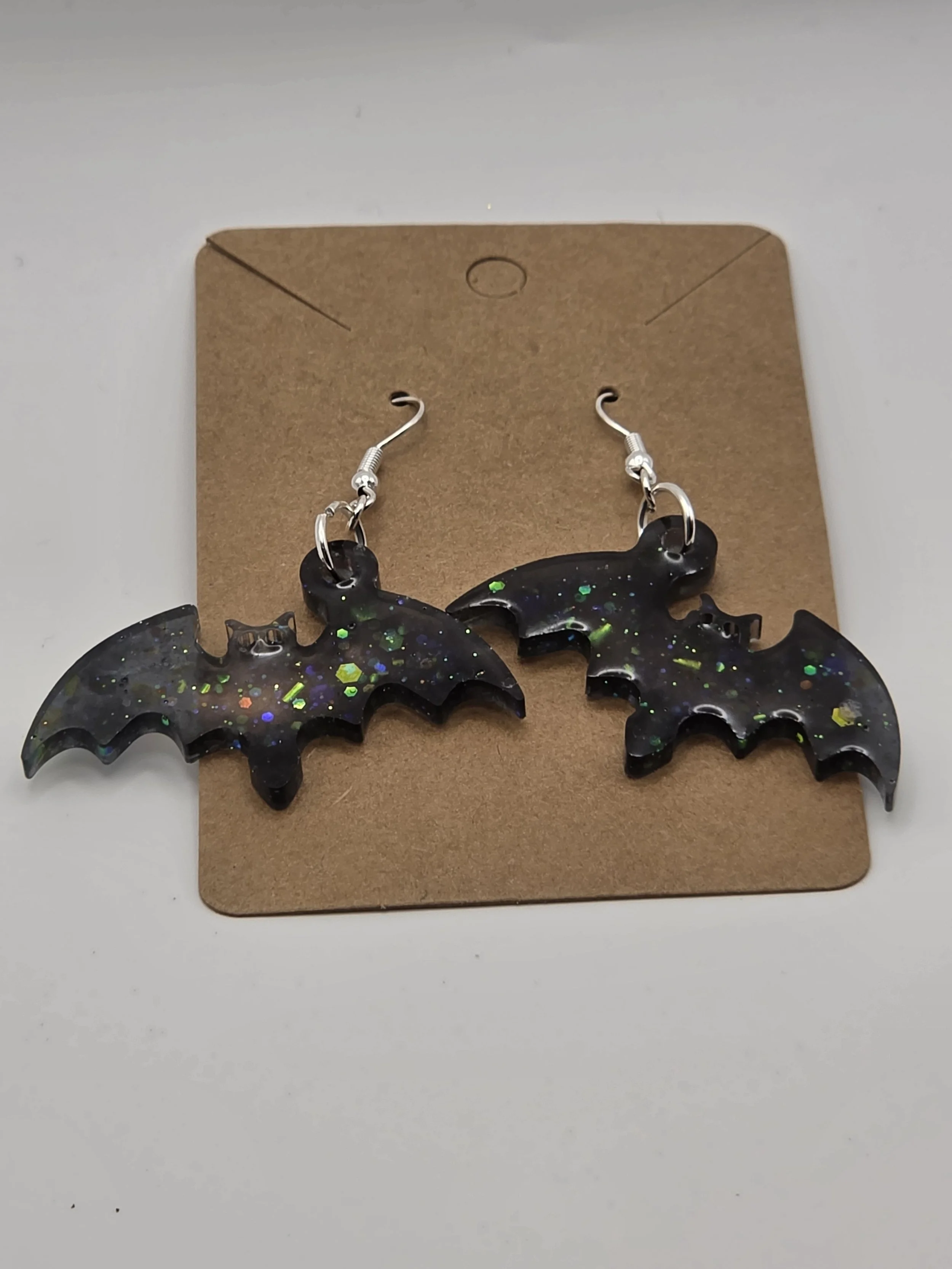 Black Glitter Bat Earrings