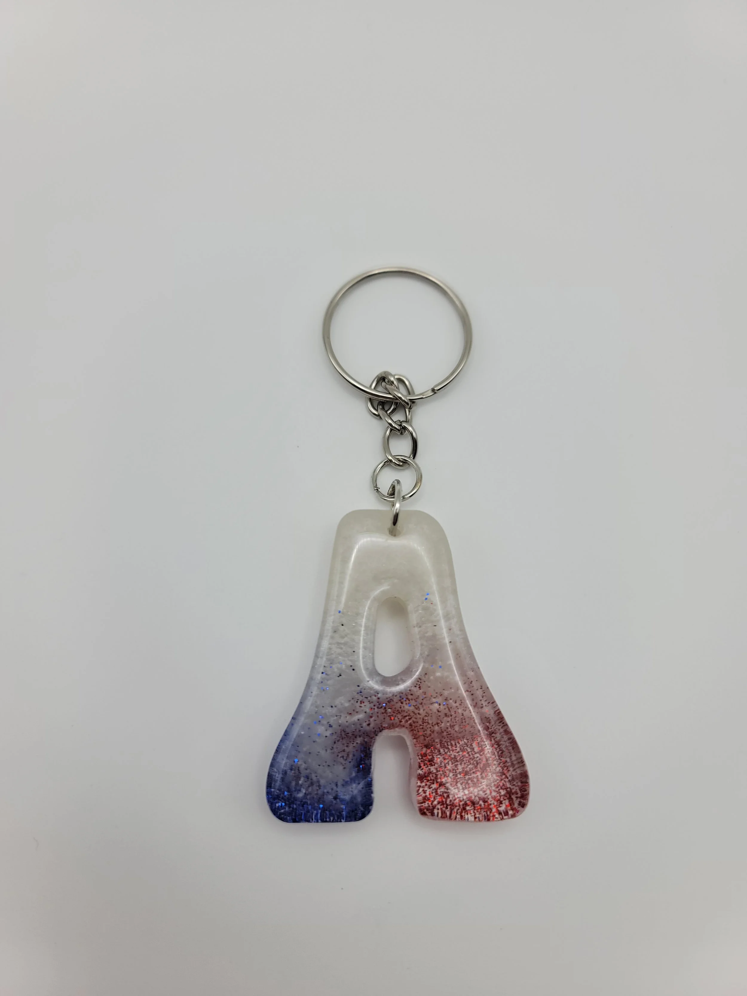 "A" Red, White, & Blue Glitter Keychain