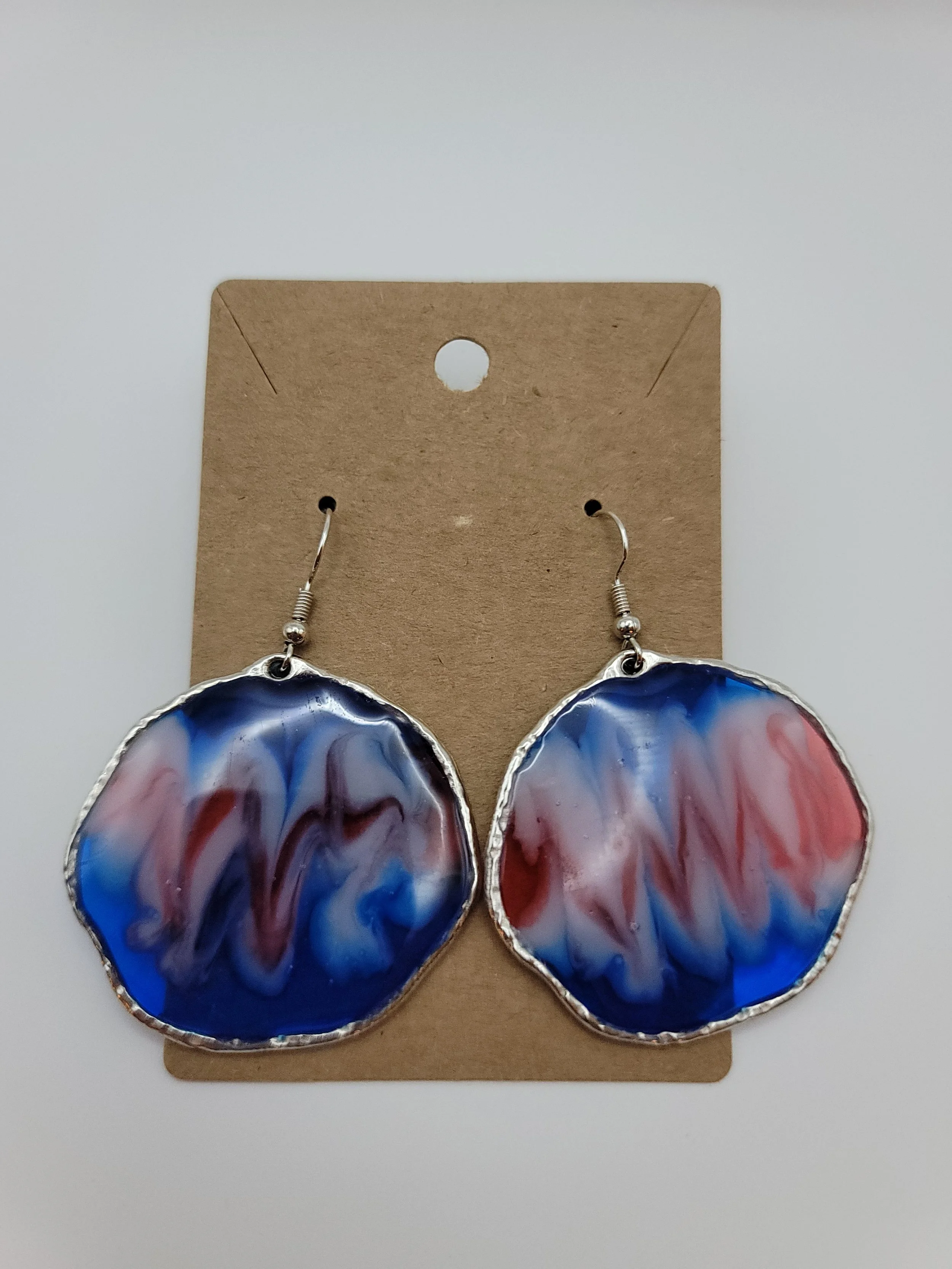 Red, White, & Blue Silver Bezel Earrings