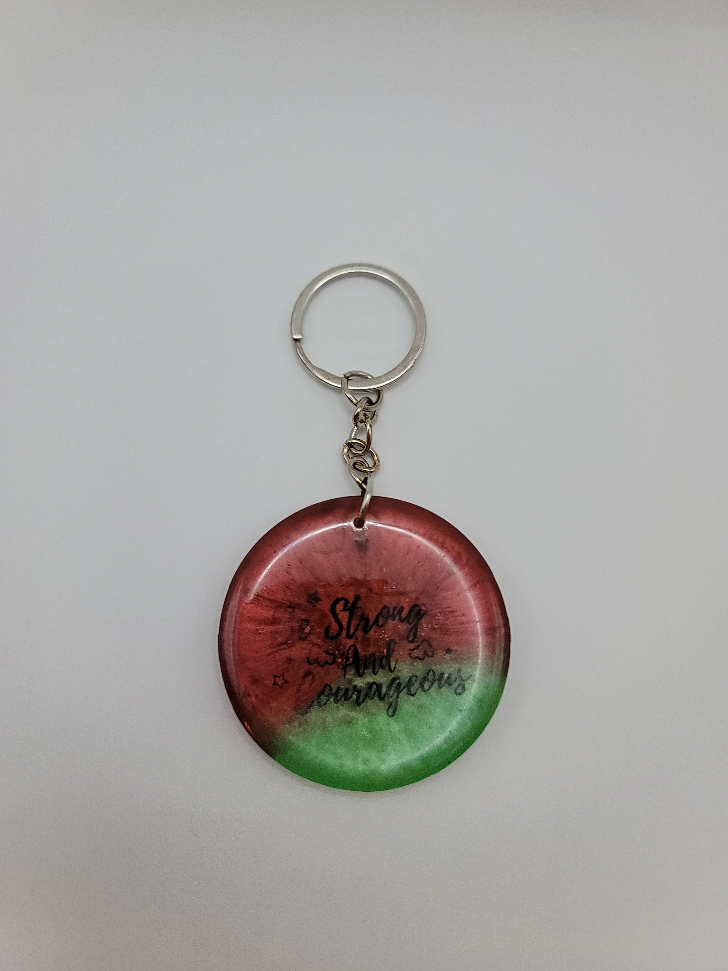 "Strong and Courageous" Green & Red Keychain