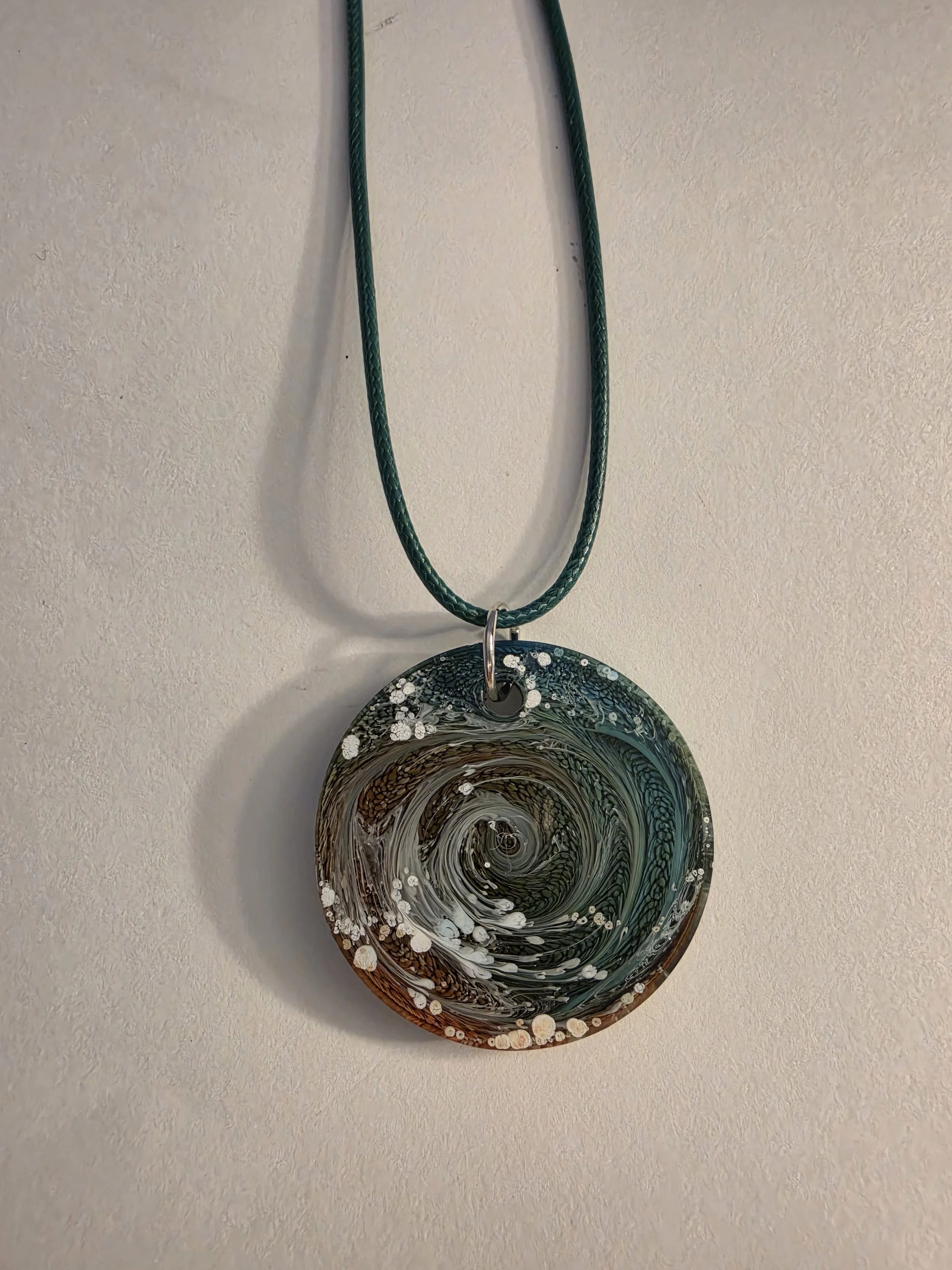 Blue, Green, & Orange Swirl Round Necklace