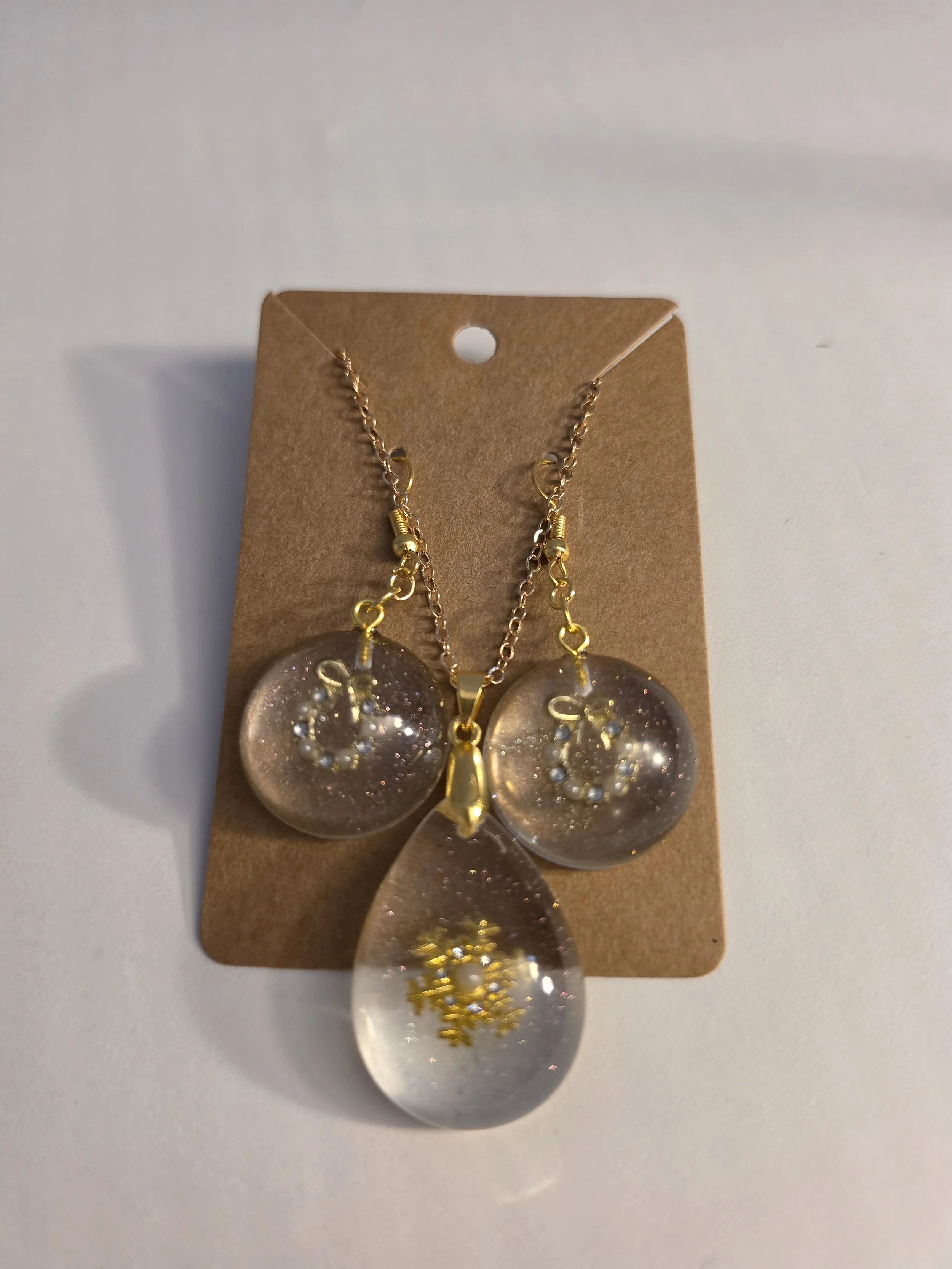 Clear Glitter Gold Embellished Christmas Jewlery Set