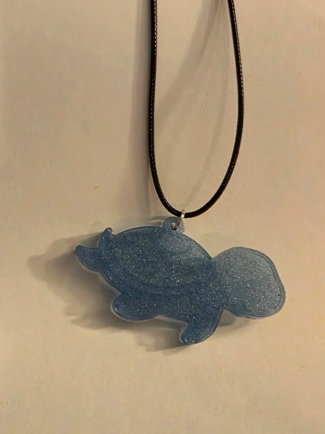 Blue Glitter Turtle Necklace