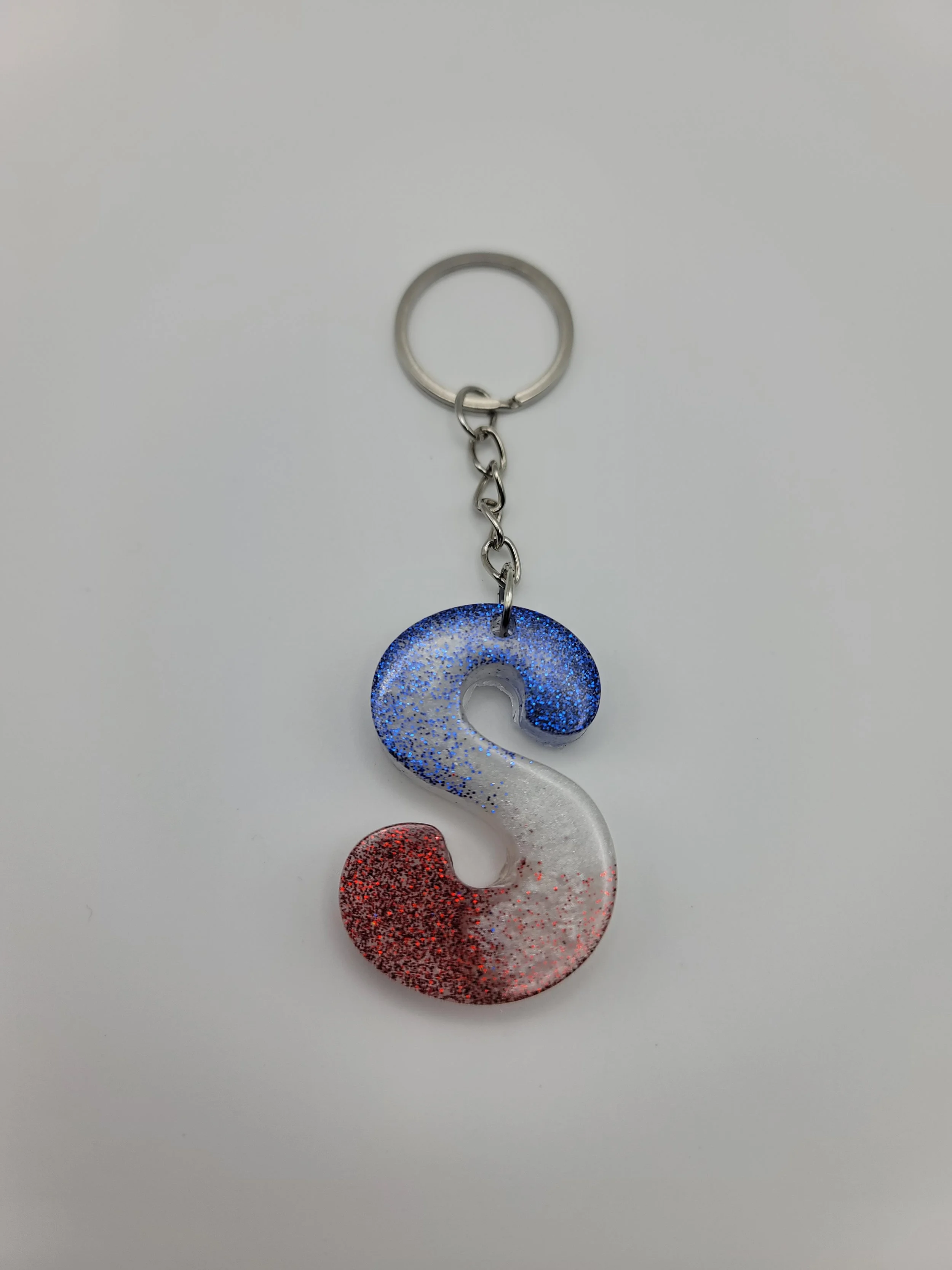 "S" Red, White, & Blue Glitter Keychain