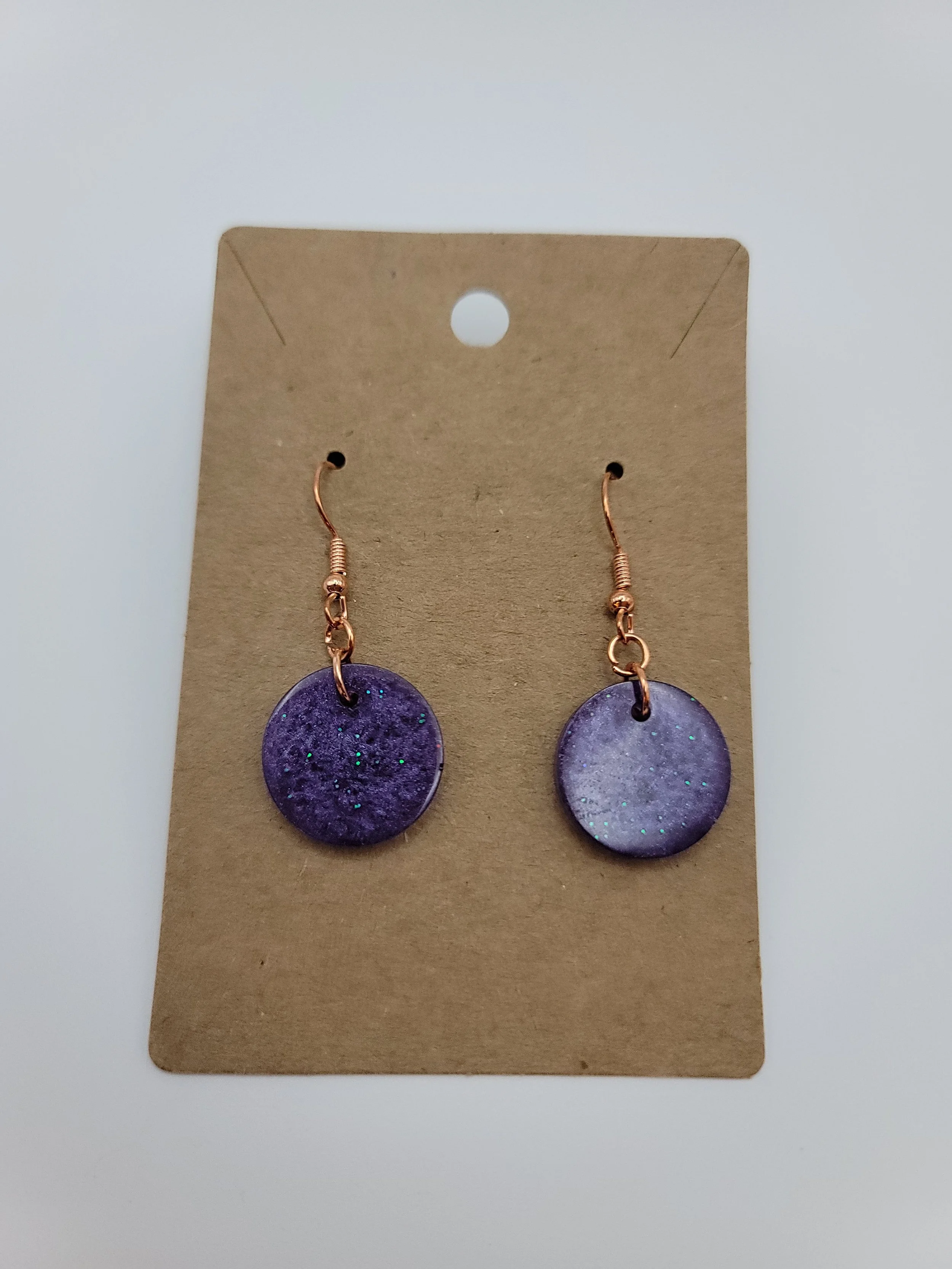 Purple Glitter Round Earrings
