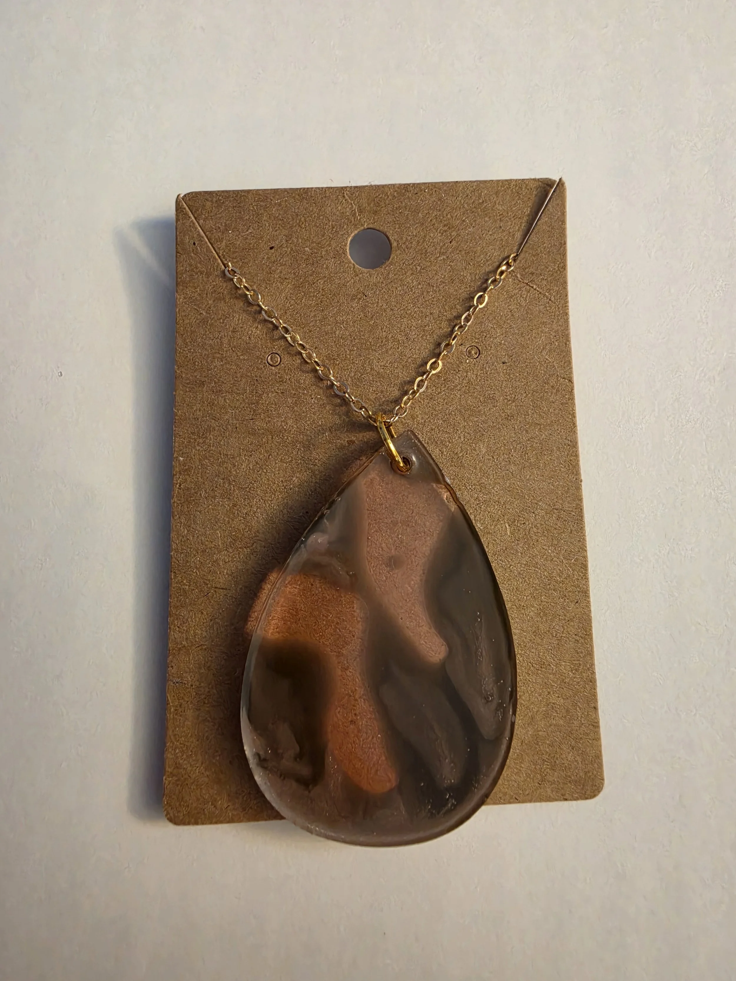 Brown Print Tear Drop Gold Chain Necklace