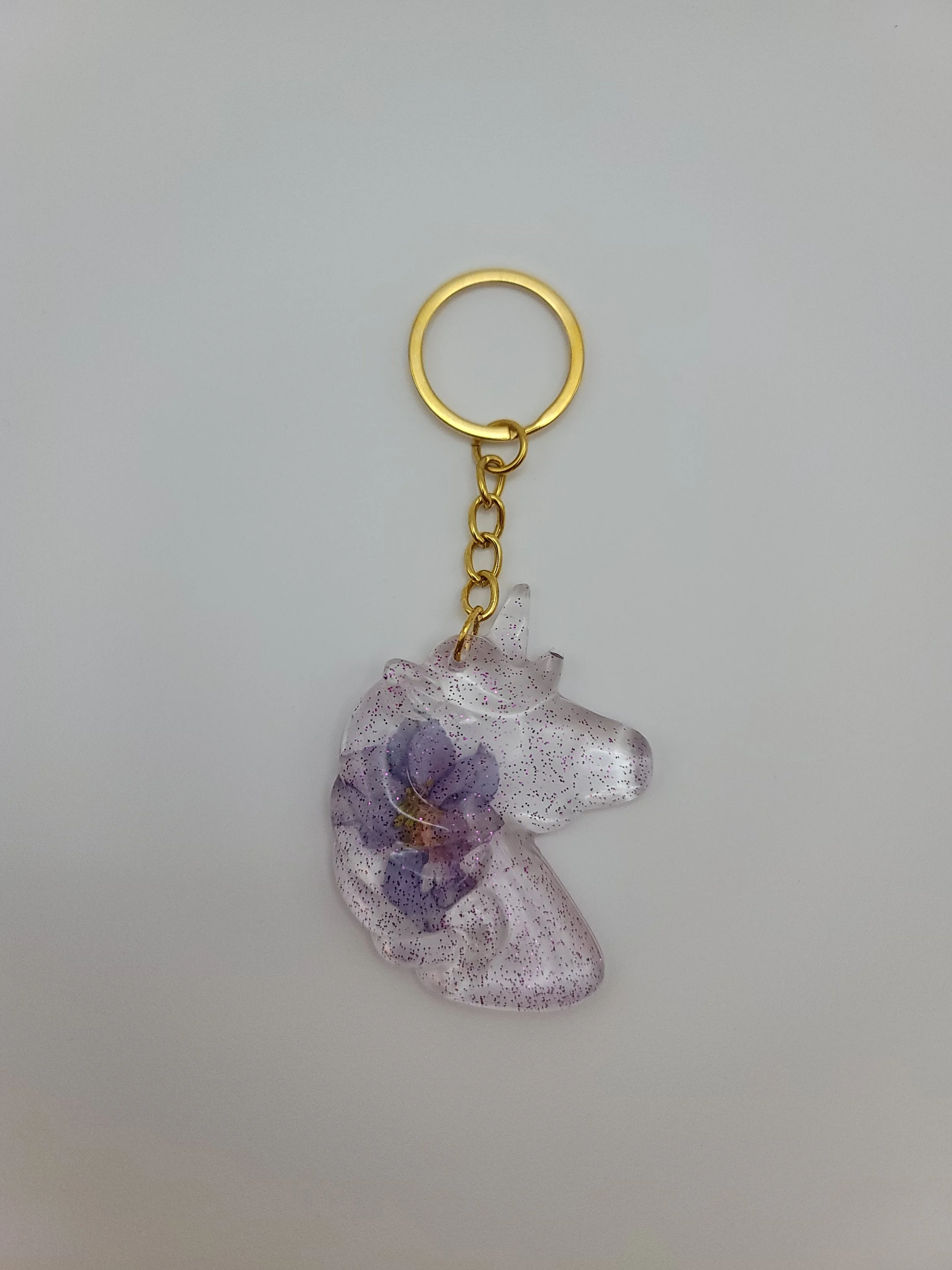 Glitter Flower Unicorn Keychain