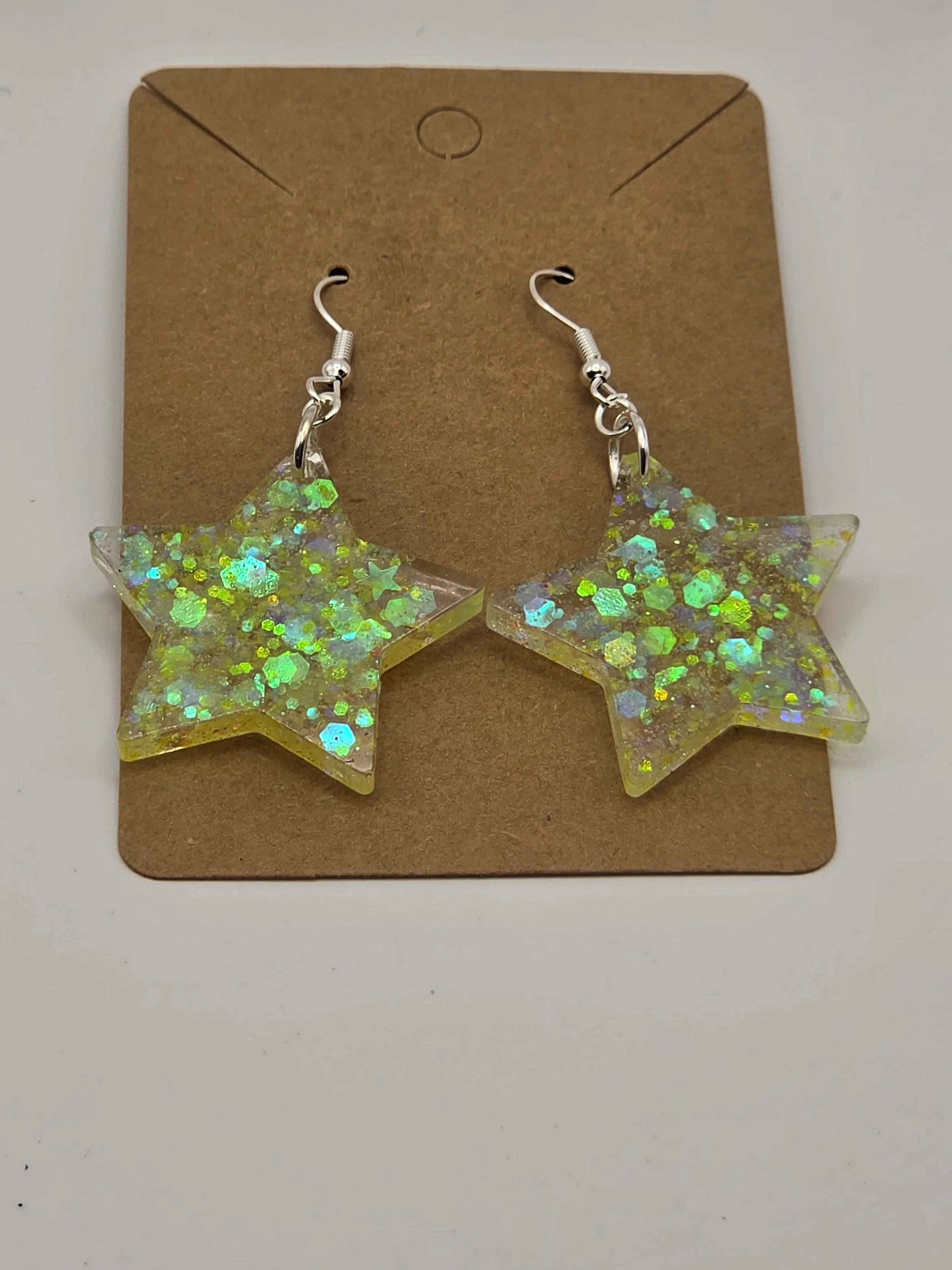 Clear With Glow In The Dark Glitter Star Earrings