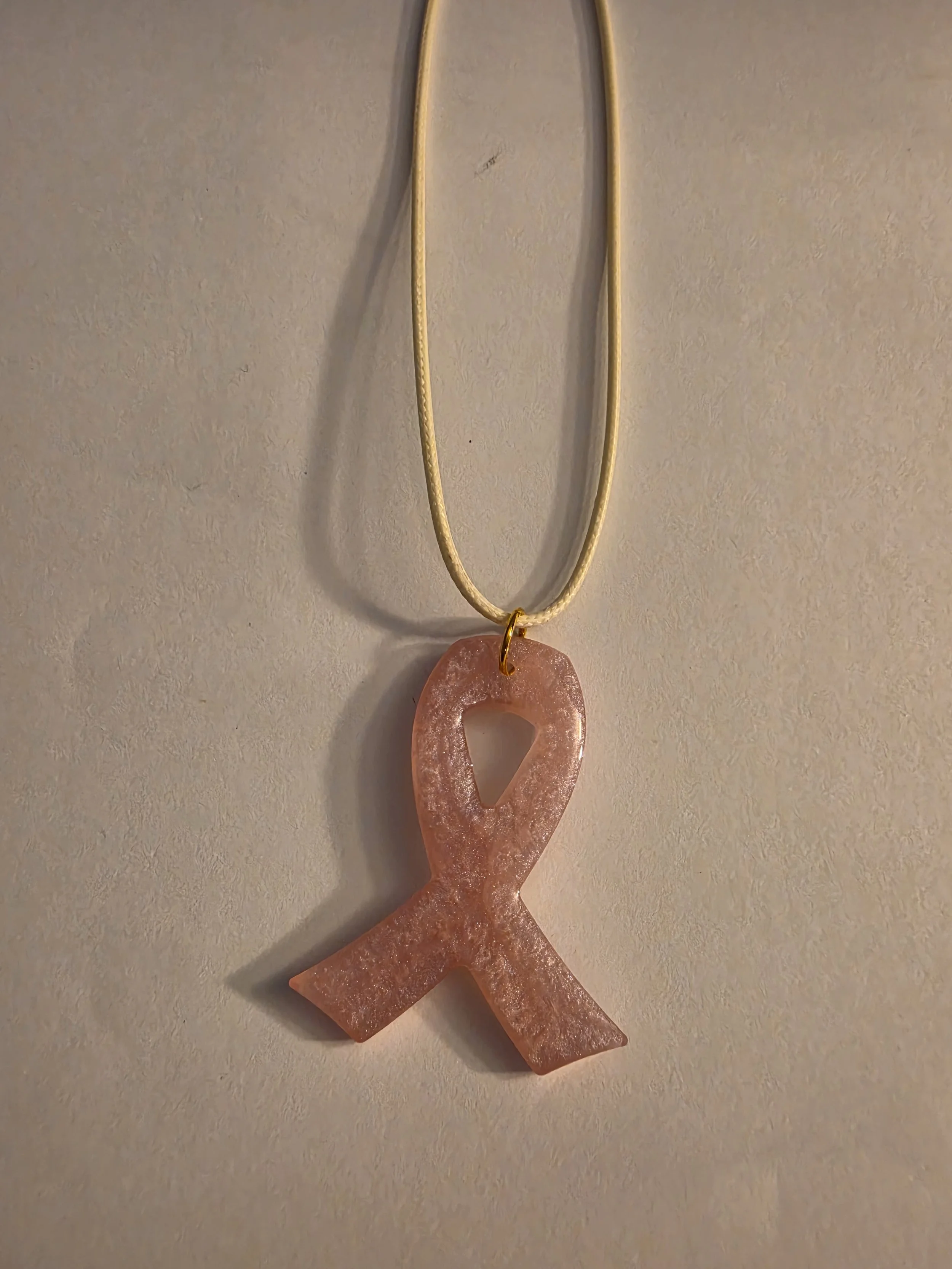 Pink Shimmer Awareness Ribbon Necklace