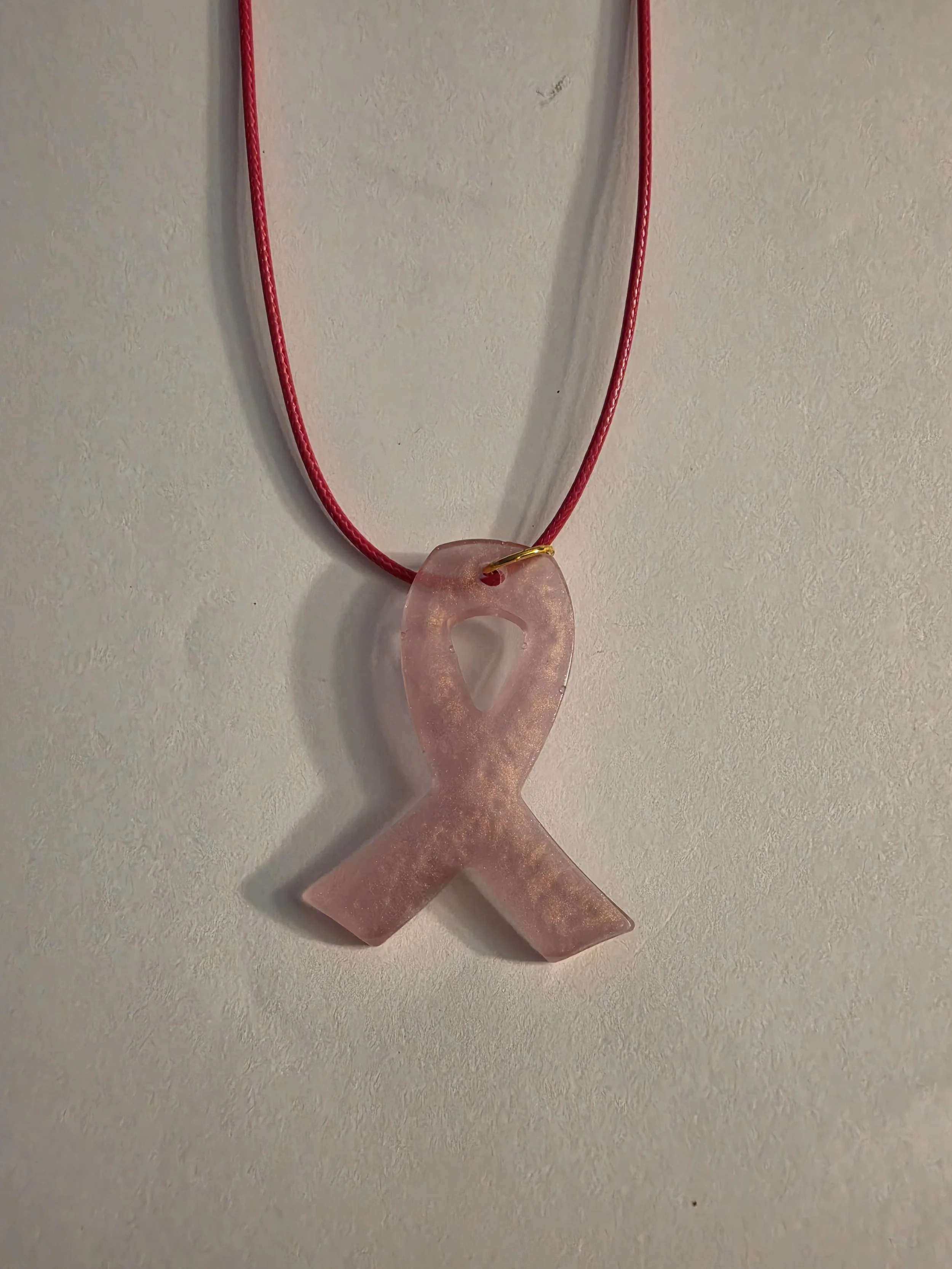 Pink Translucent Shimmer Awareness Ribbon Necklace