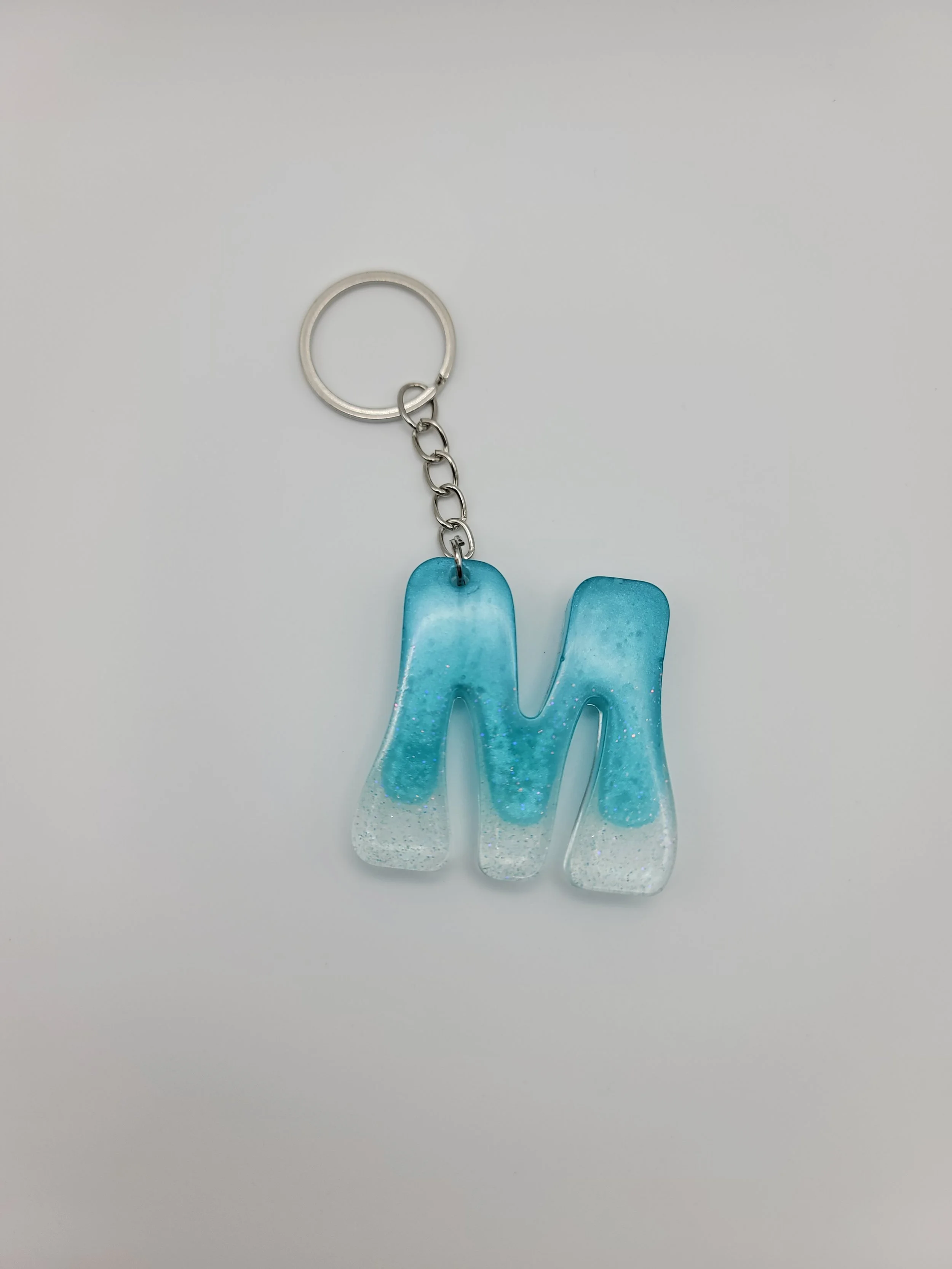 "M" Blue & Clear Glitter Keychain