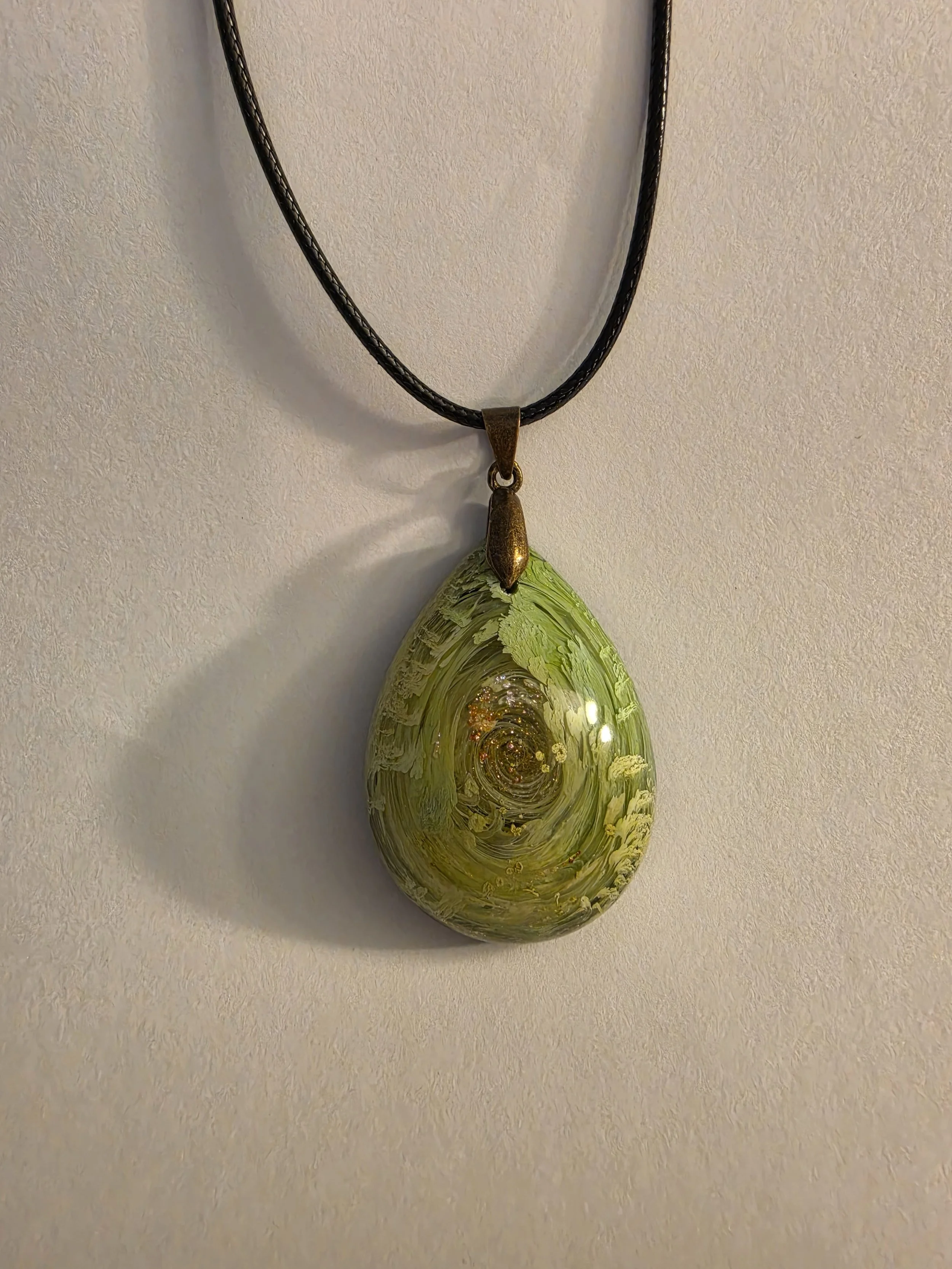 Green Glitter Swirl Tear Drop Necklace