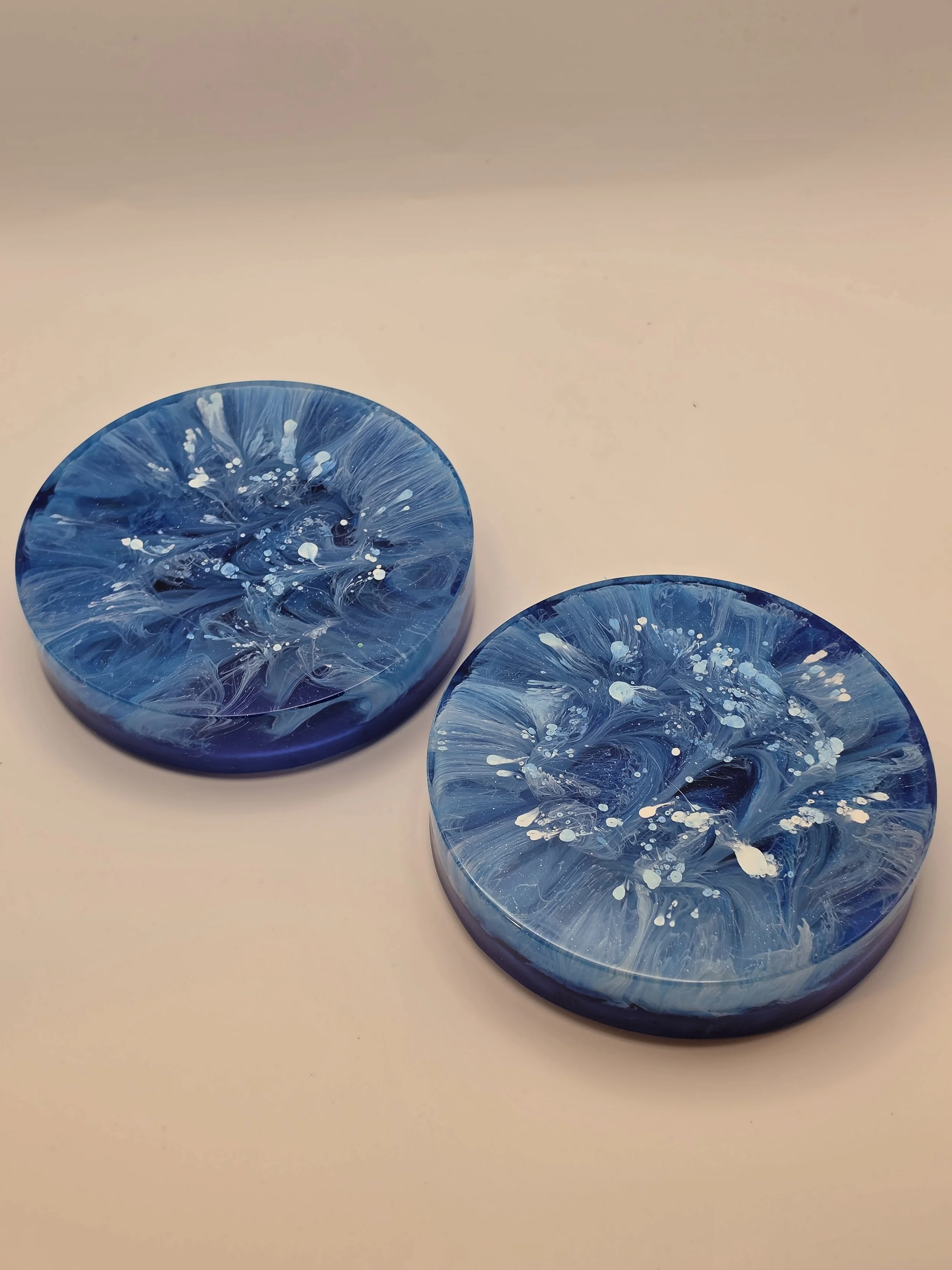 Blue & White Glitter Swirl Disc Coaster Set of 2