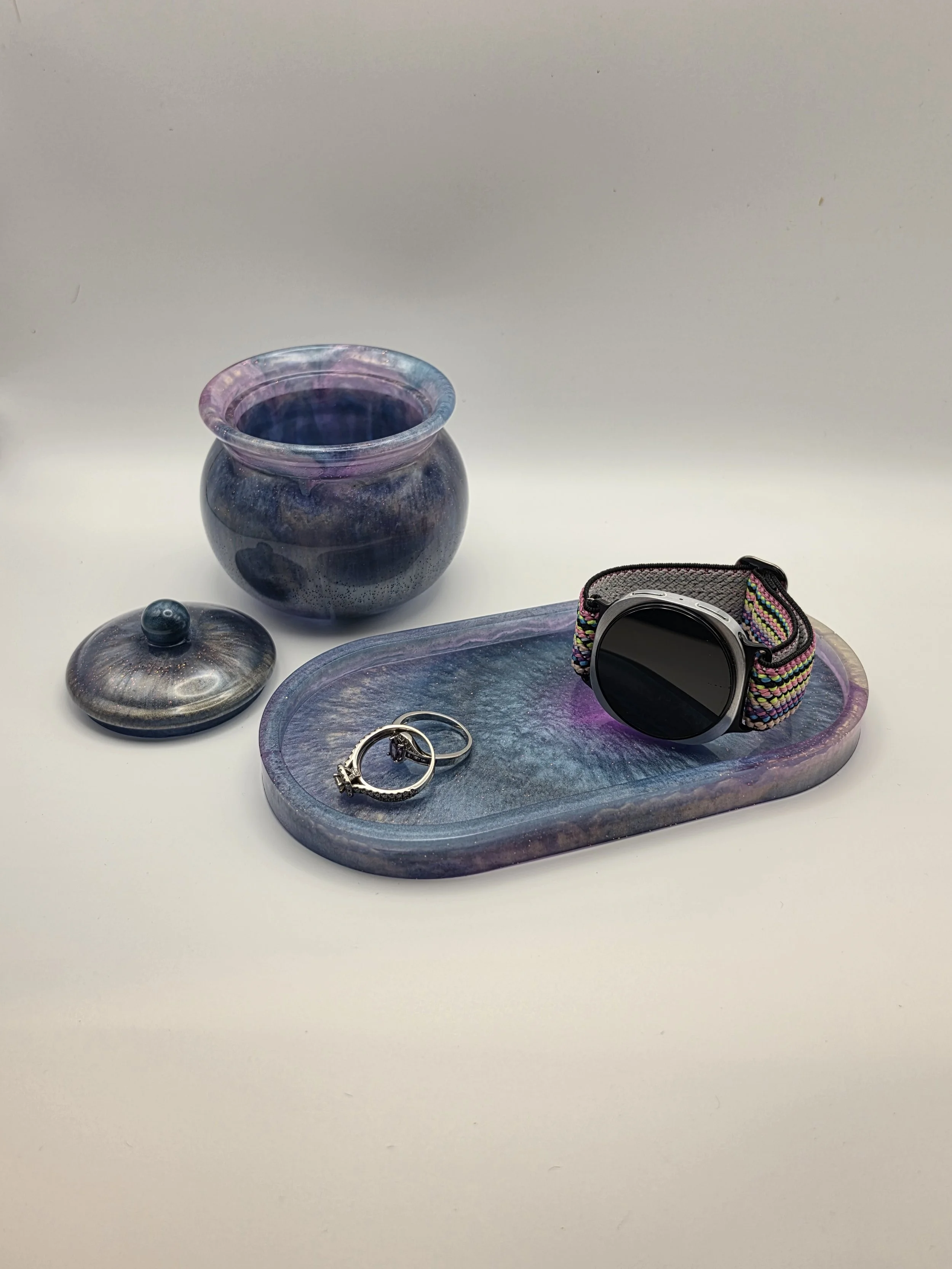 Blue & Purple Swirl Oval Tray & Jar