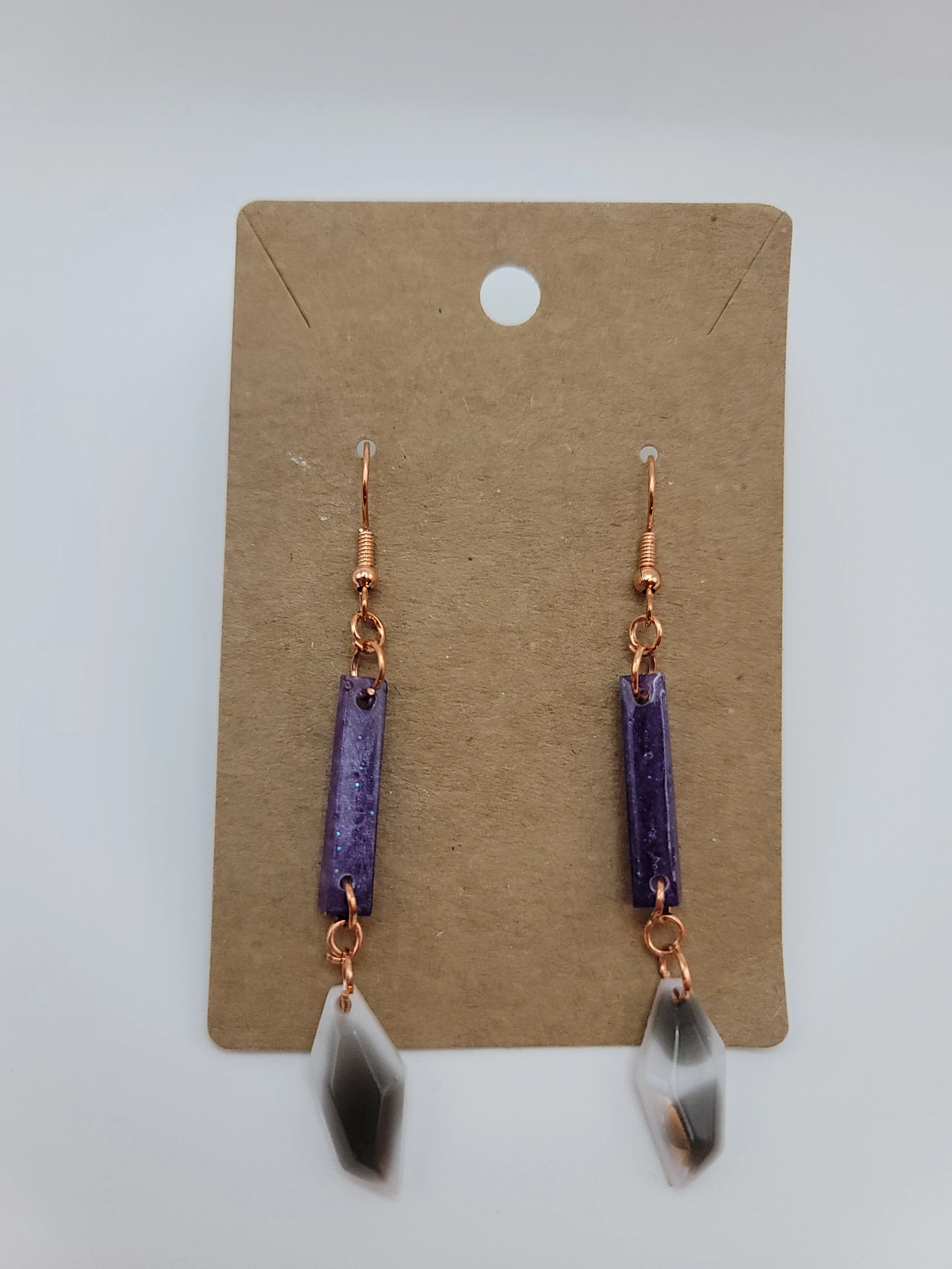 Purple with Black & White Print Drop Earrings