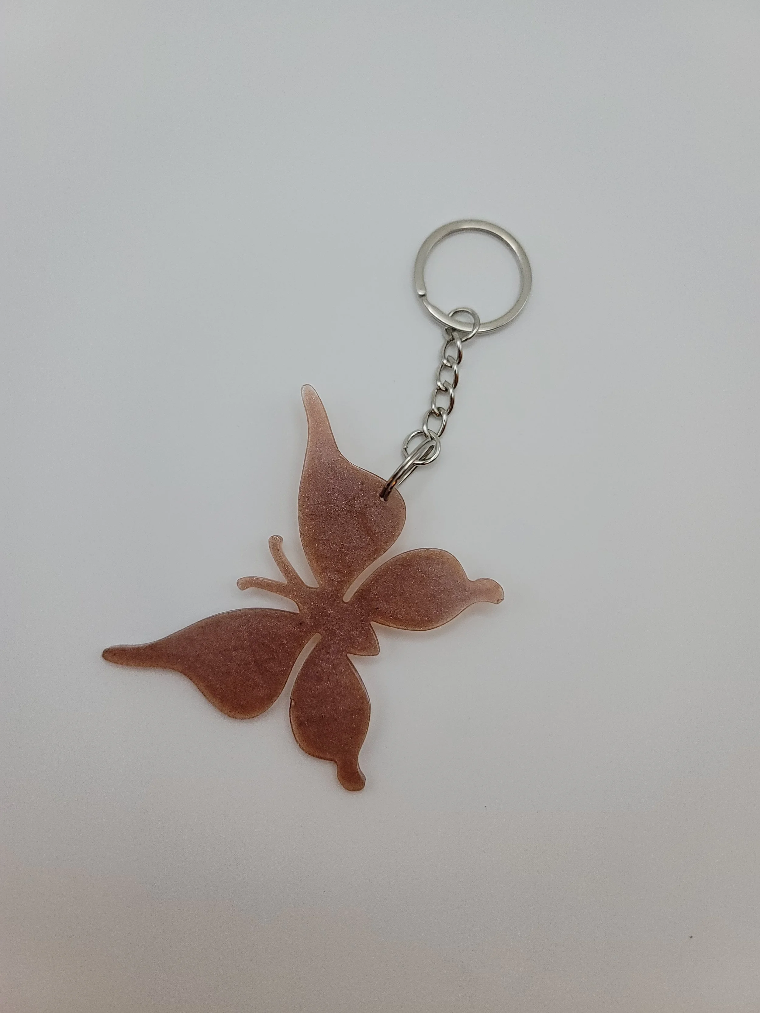 Shimmery Mauve Butterfly Keychain with Silver Chain