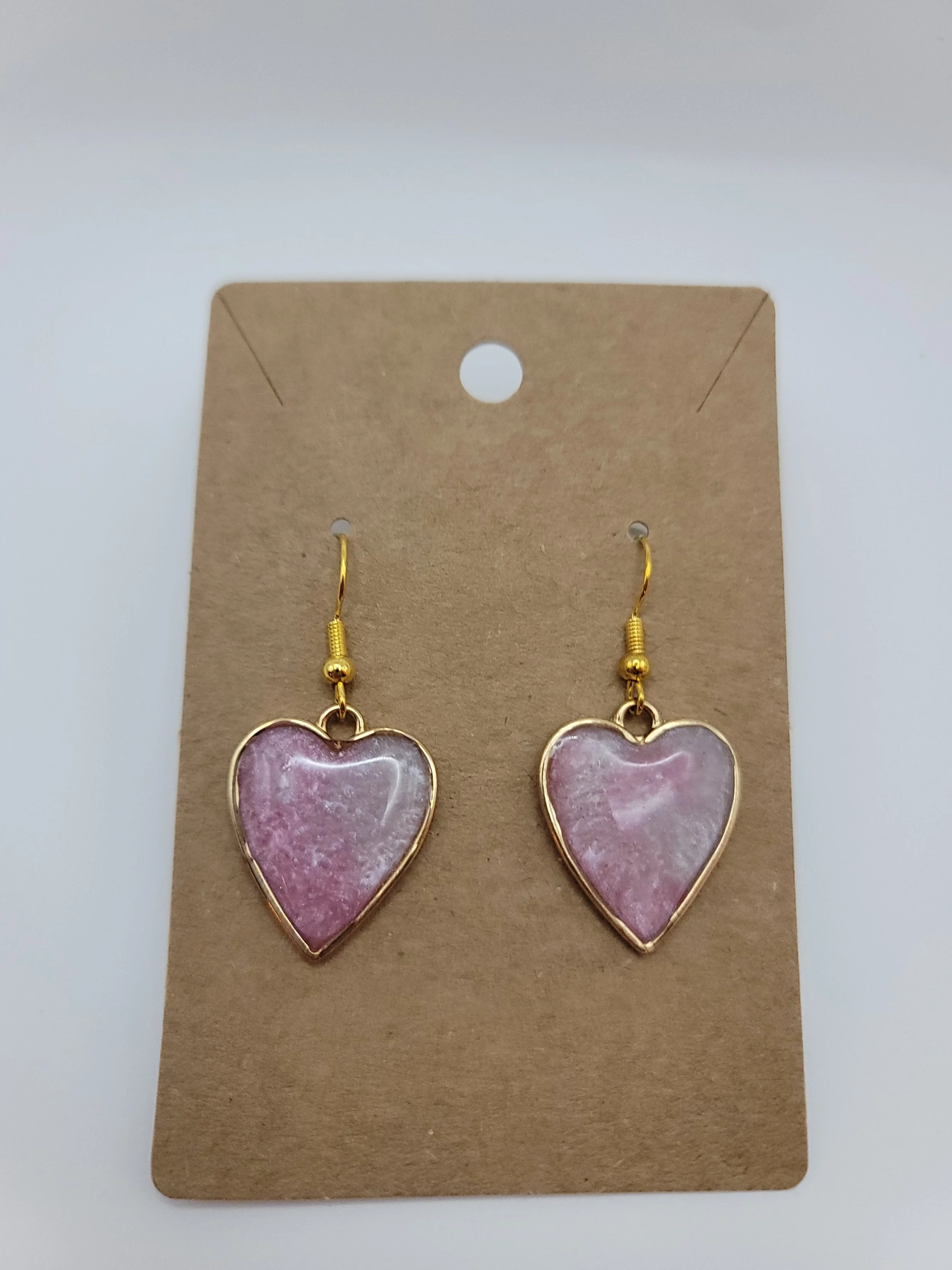 Pink & White Heart Bezel Earrings