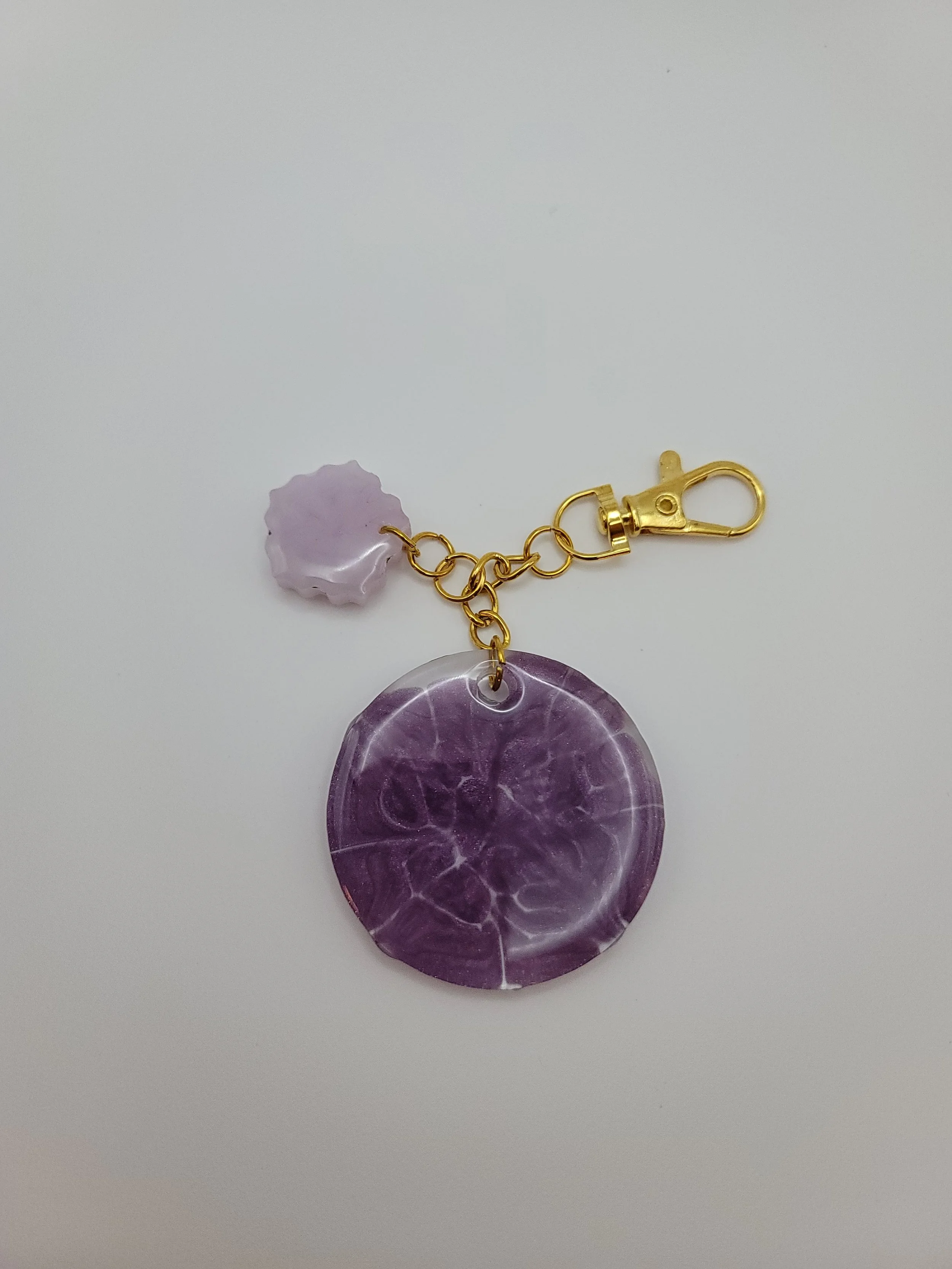 Purple Marbled Circular Keychain with Flower Charm