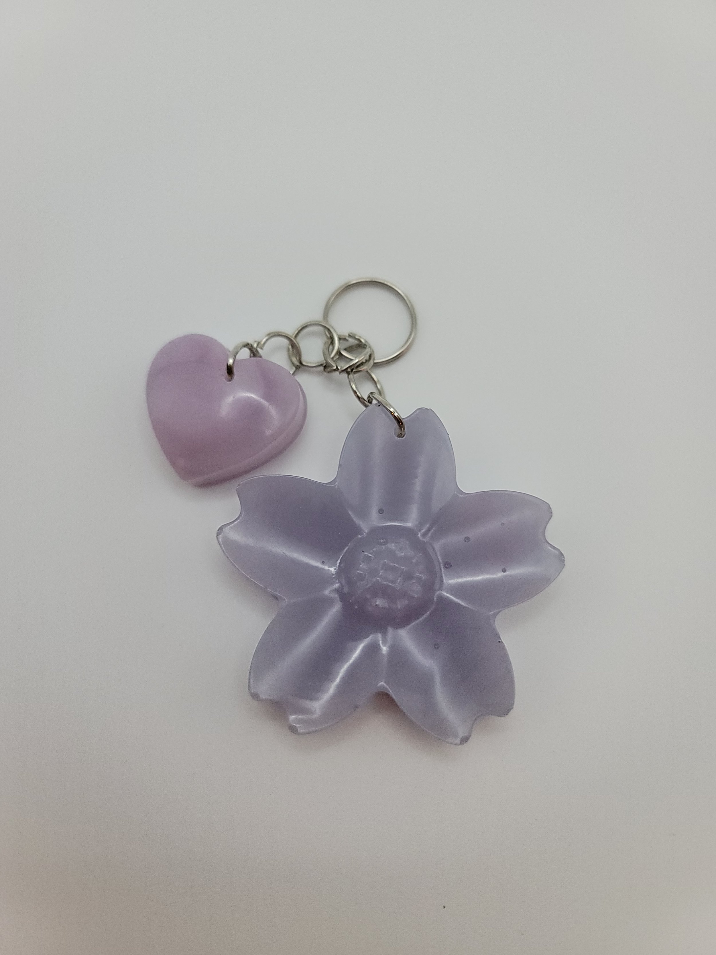 Lavender Flower Keychain with Heart Charm
