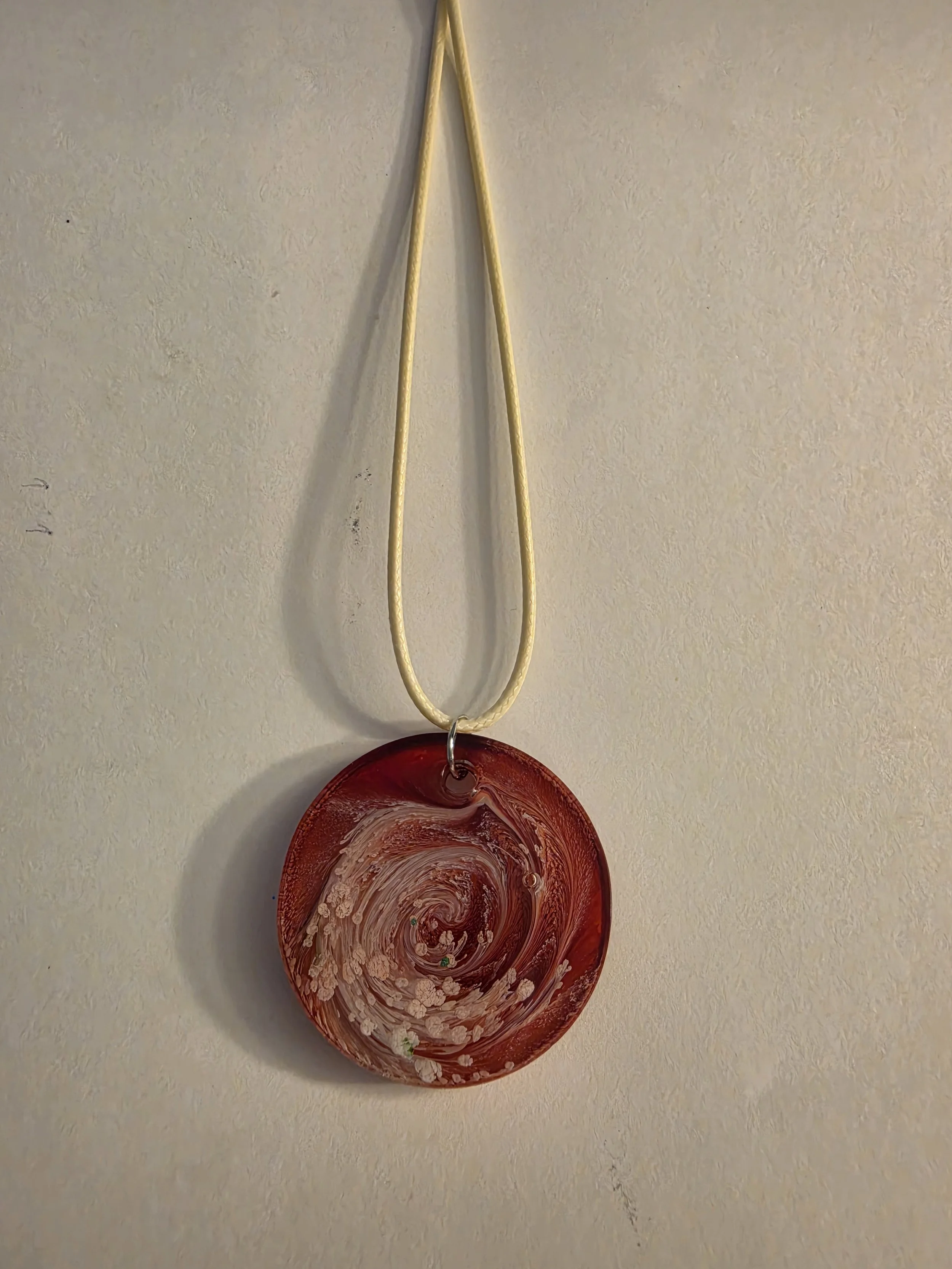 Red & White Swirl Round Necklace