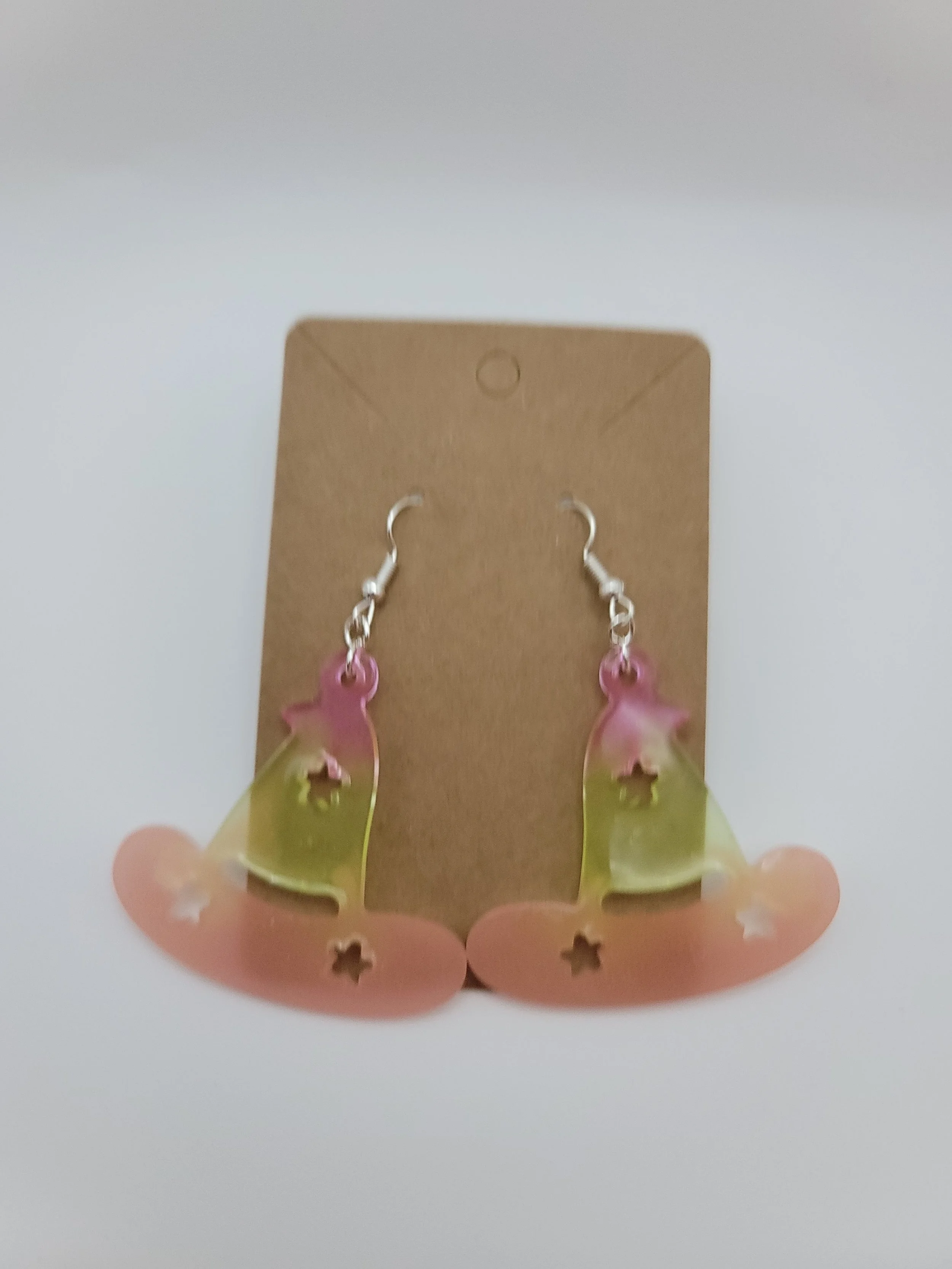 Glow in the Dark Witch Hat Pink & Yellow Earrings