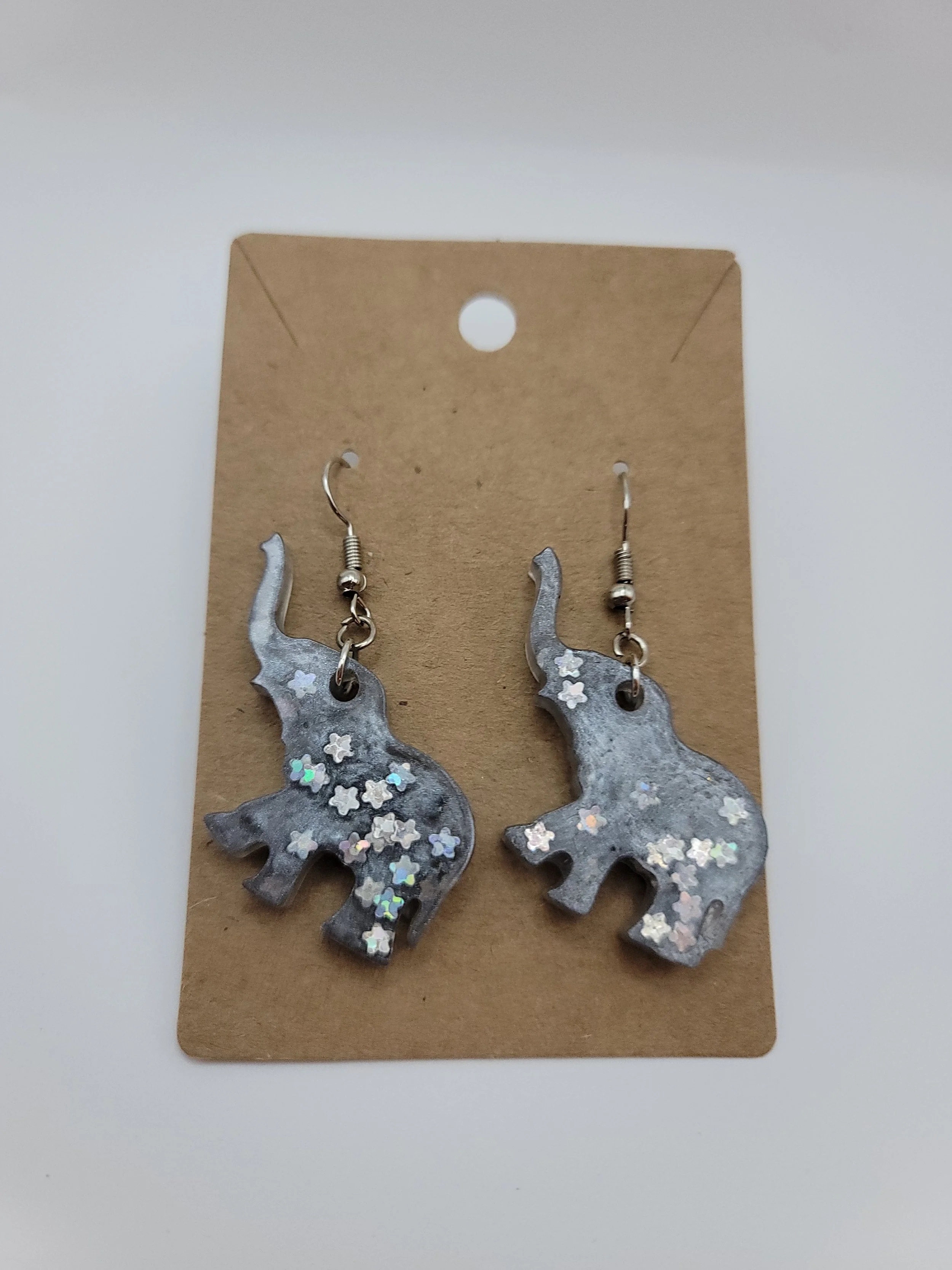 Grey Glitter Elephant Earrings