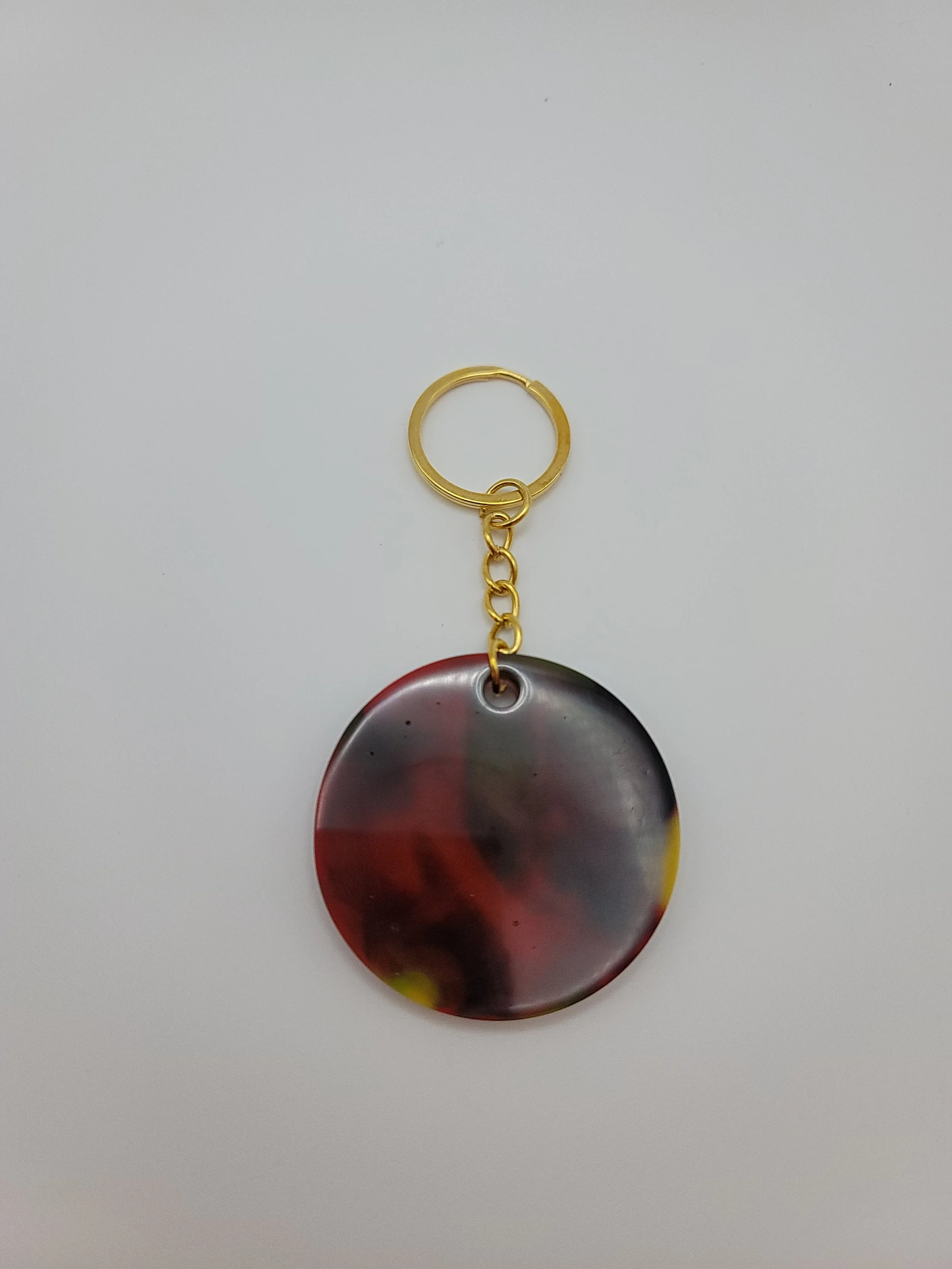 Red, Black, & Yellow Swirl Circular Keychain
