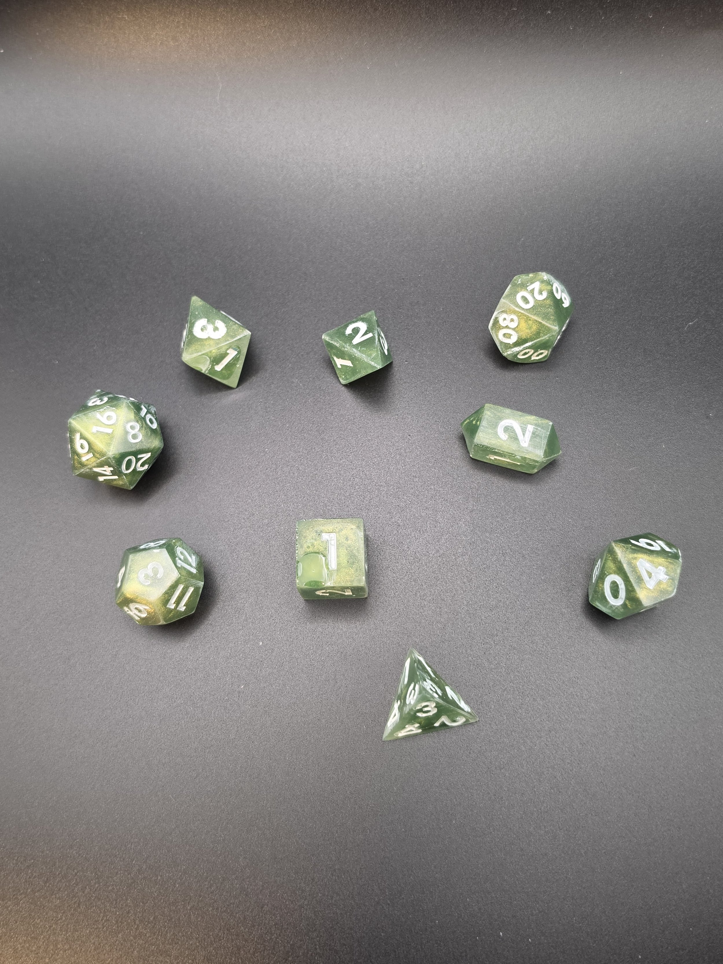 Green Epoxy Resin Dice- Set of 9