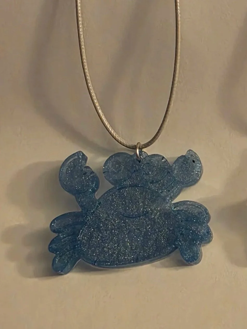 Blue Glitter Crab Necklace
