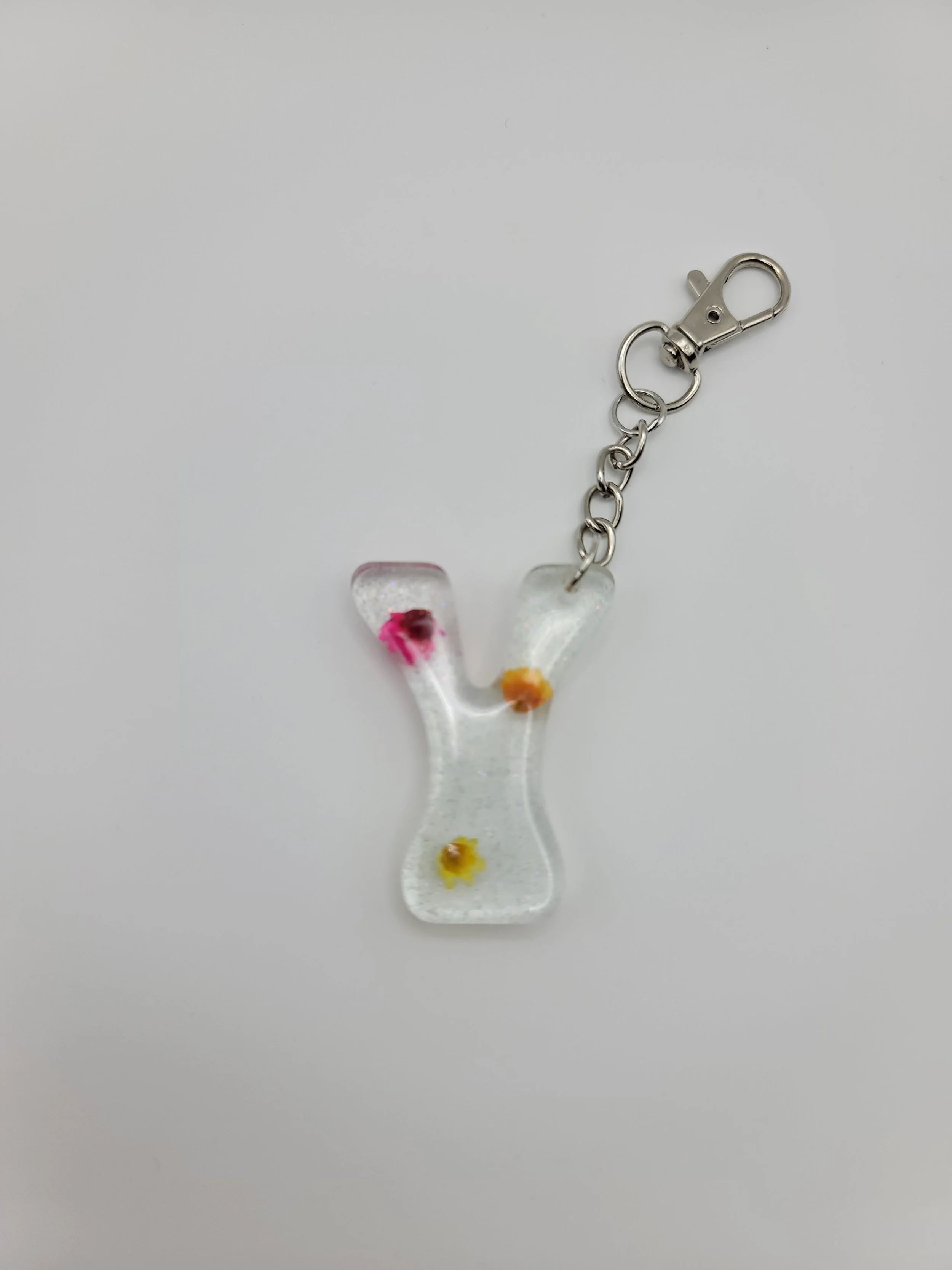"Y" Translucent Glitter & Flower Keychain