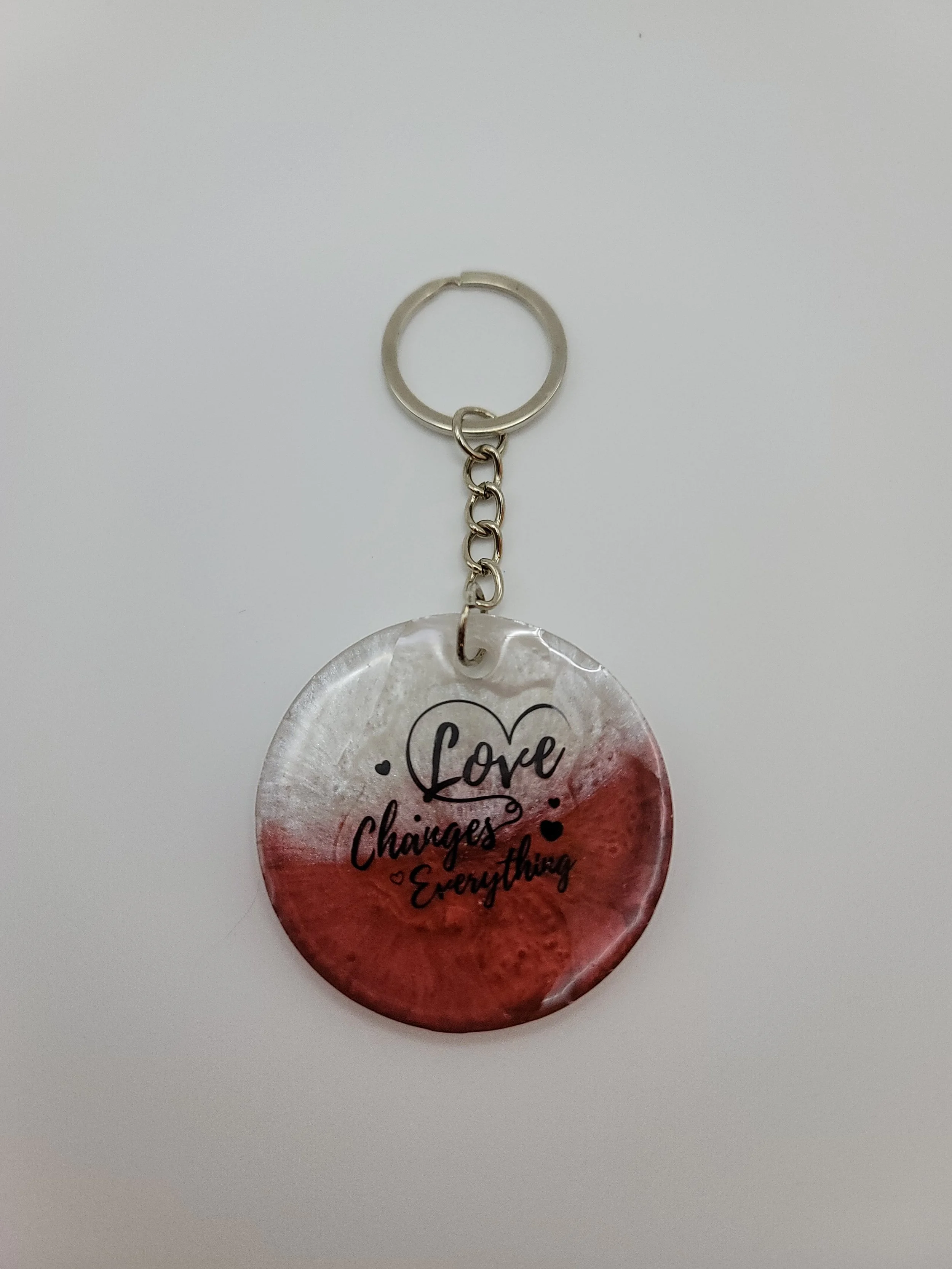 "Love Changes Everything" Red & White Keychain