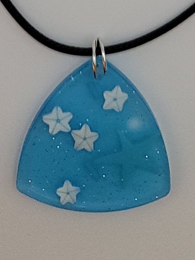 Blue Glitter Star & Flower Guitar Pick Necklace