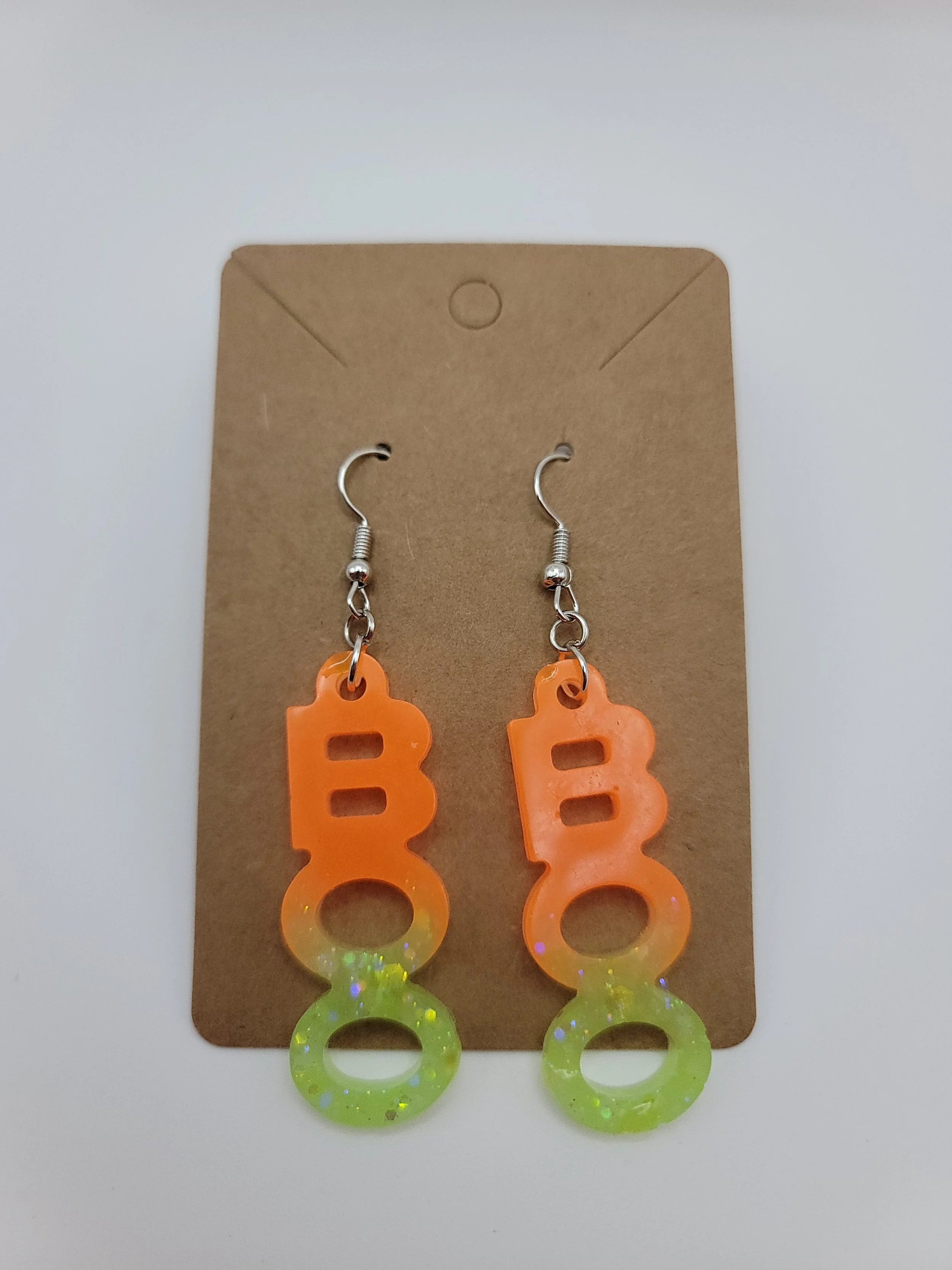 Glow in the Dark "Boo" Orange & Green Earrings