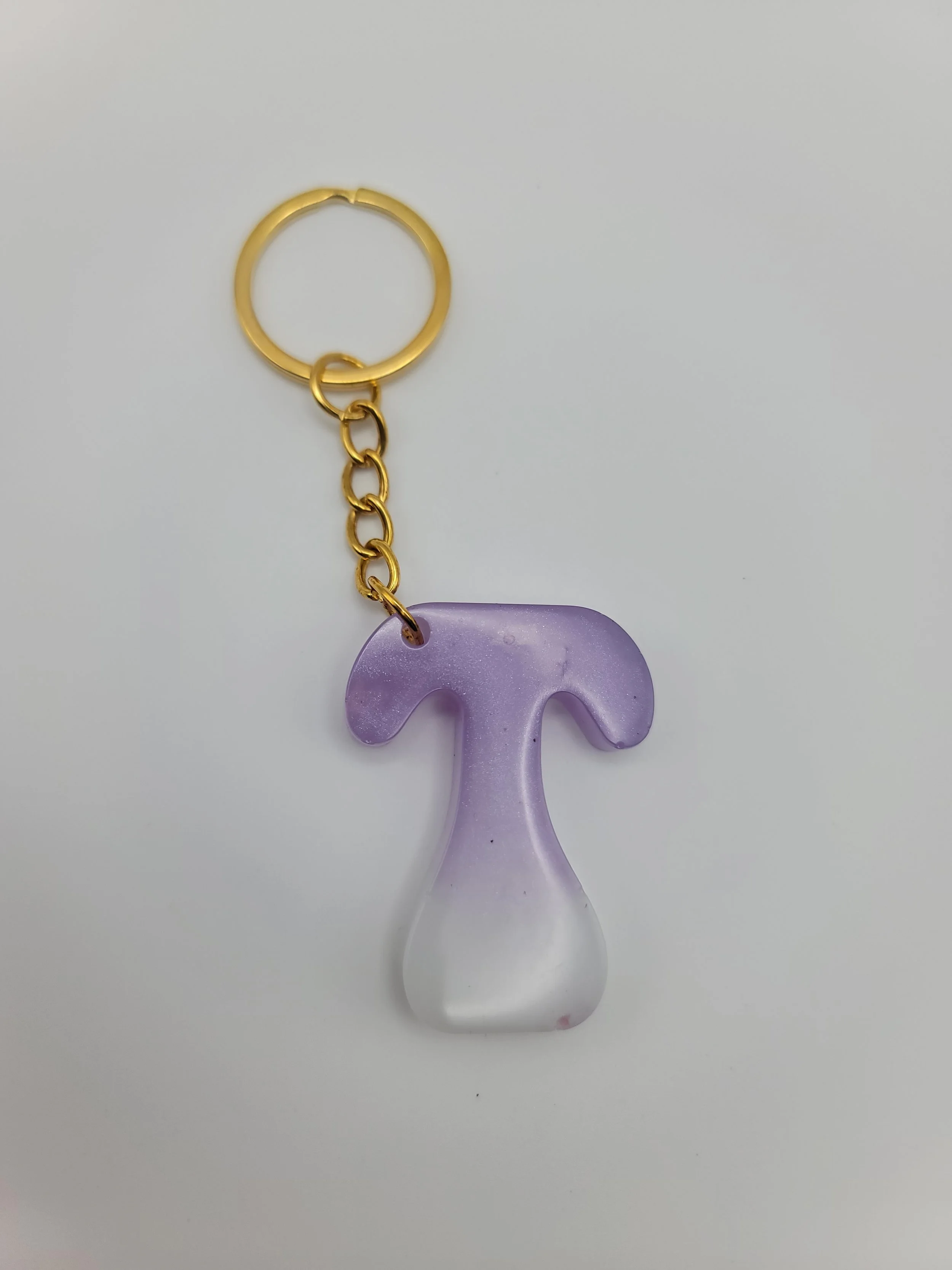 "T" Purple & White Keychain